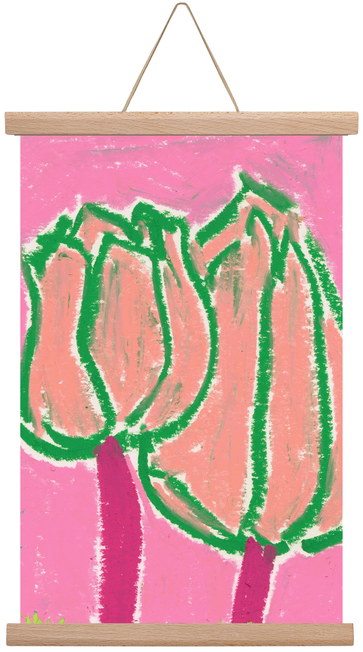Pink tulips, 30x45 cm (30x45 cm), Tölgy akasztó