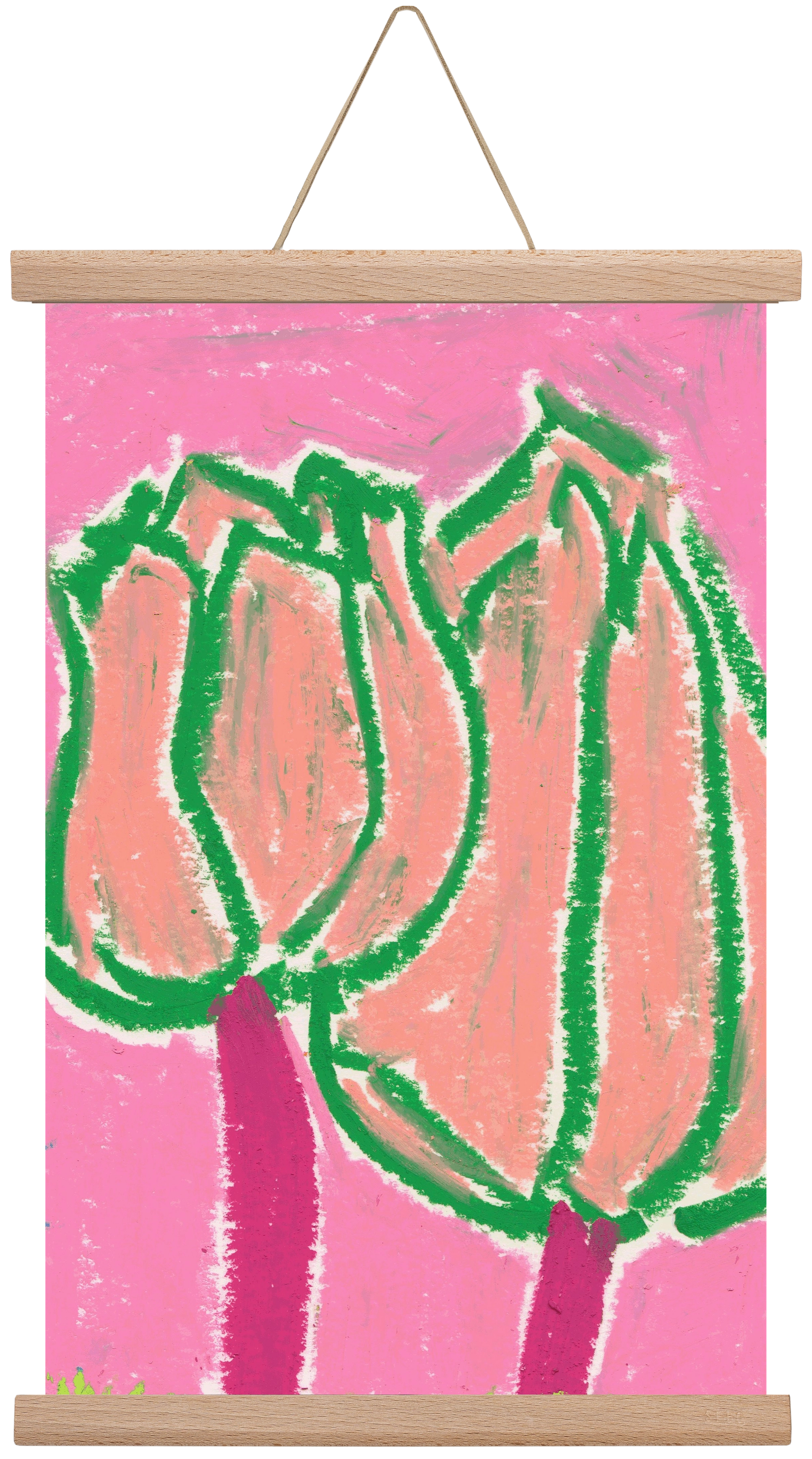 Pink tulips, 30x45 cm (30x45 cm), Tölgy akasztó