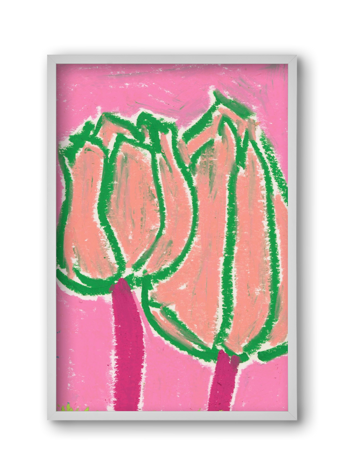 Pink tulips, 30x45 cm (30x45 cm), Fehér keret