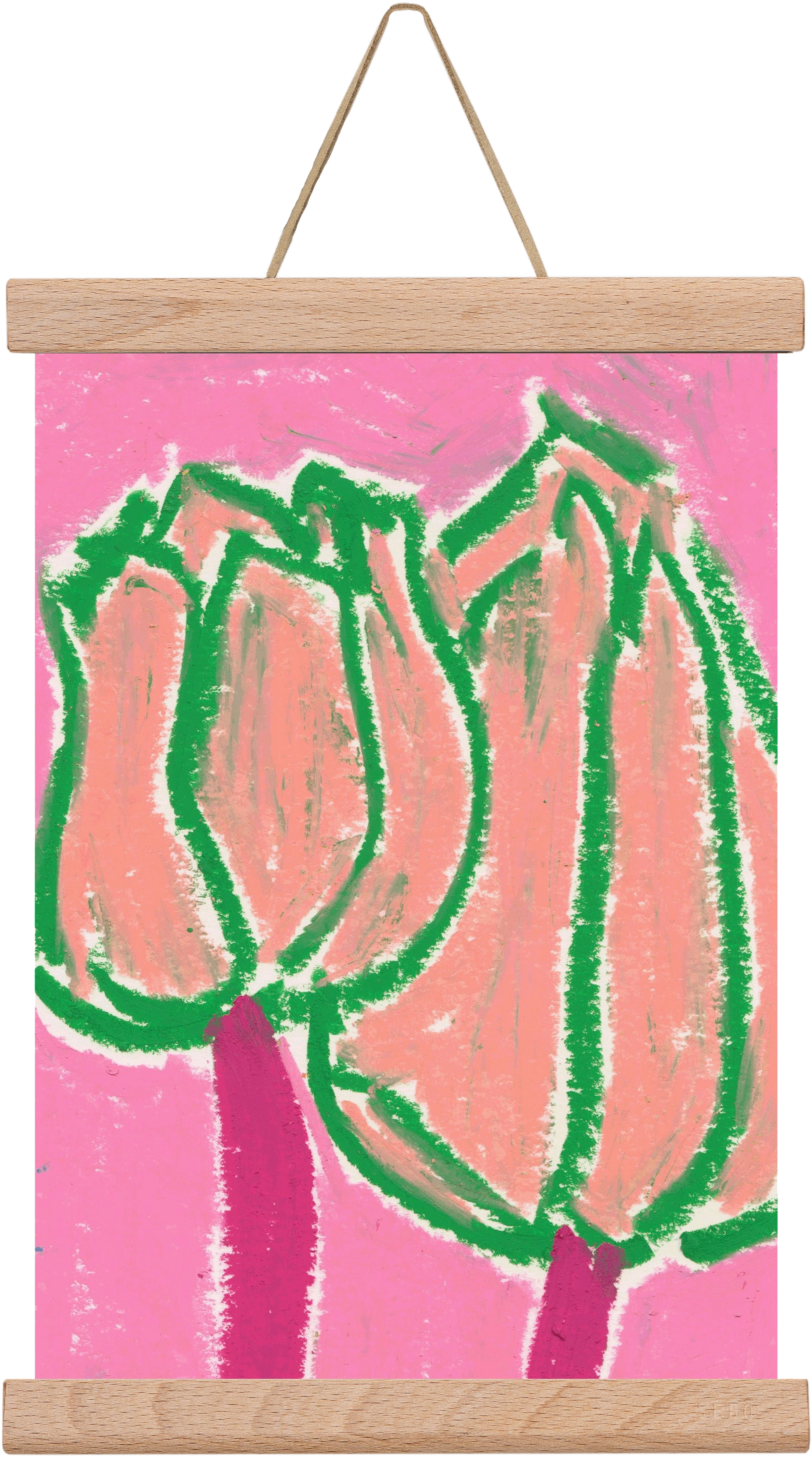 Pink tulips, 20x30 cm (20x30 cm), Tölgy akasztó