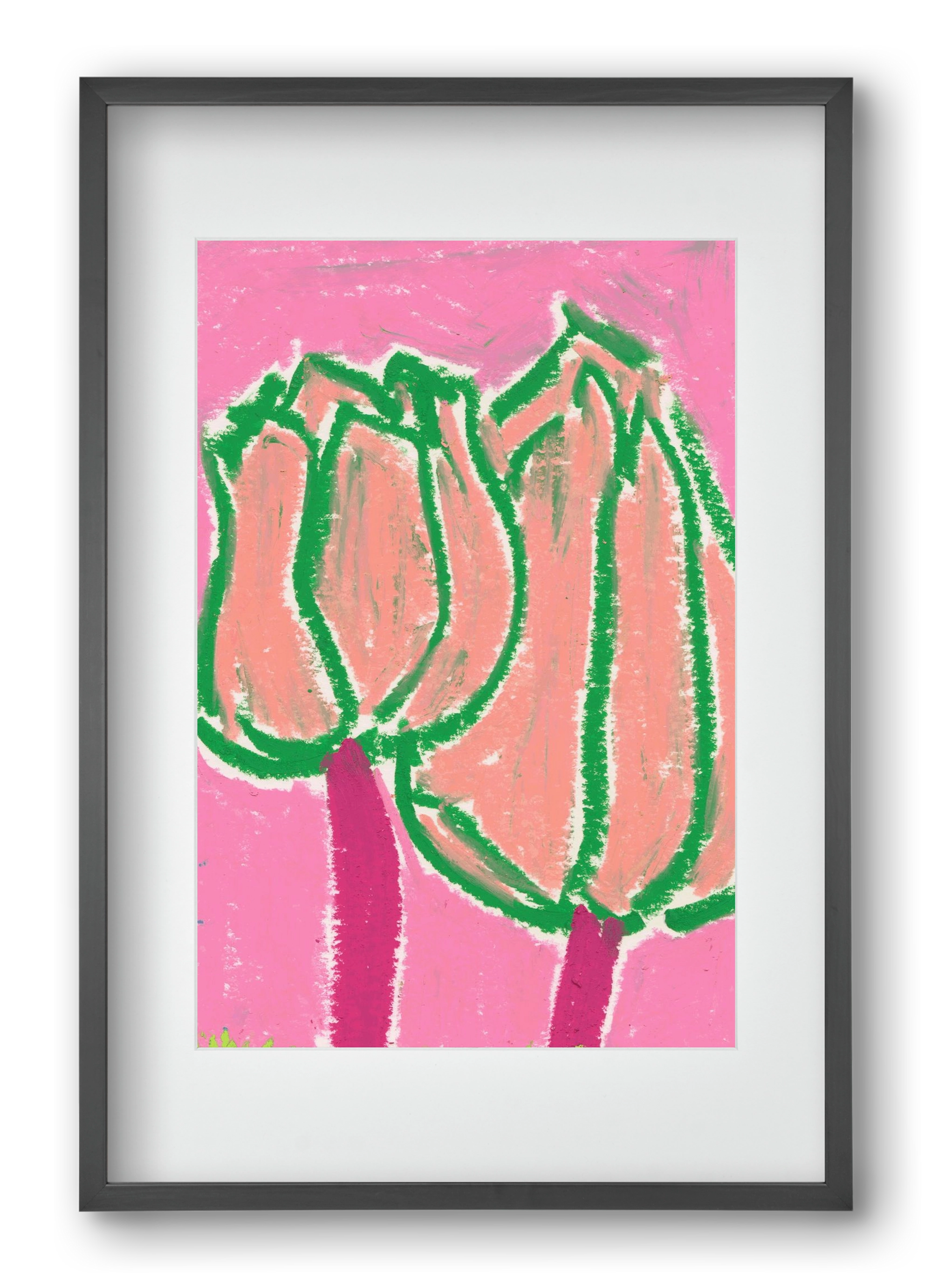 Pink tulips, 40x60 cm (30x45 cm), Fekete keret, paszpartuval