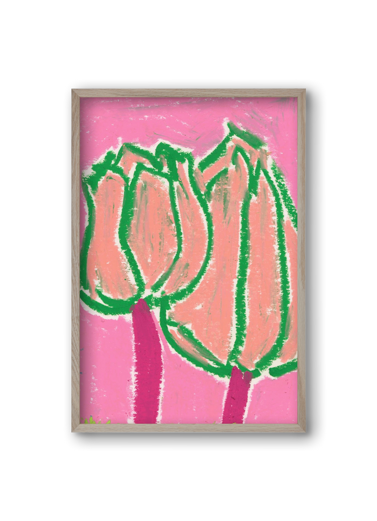 Pink tulips, 20x30 cm (20x30 cm), Tölgy keret