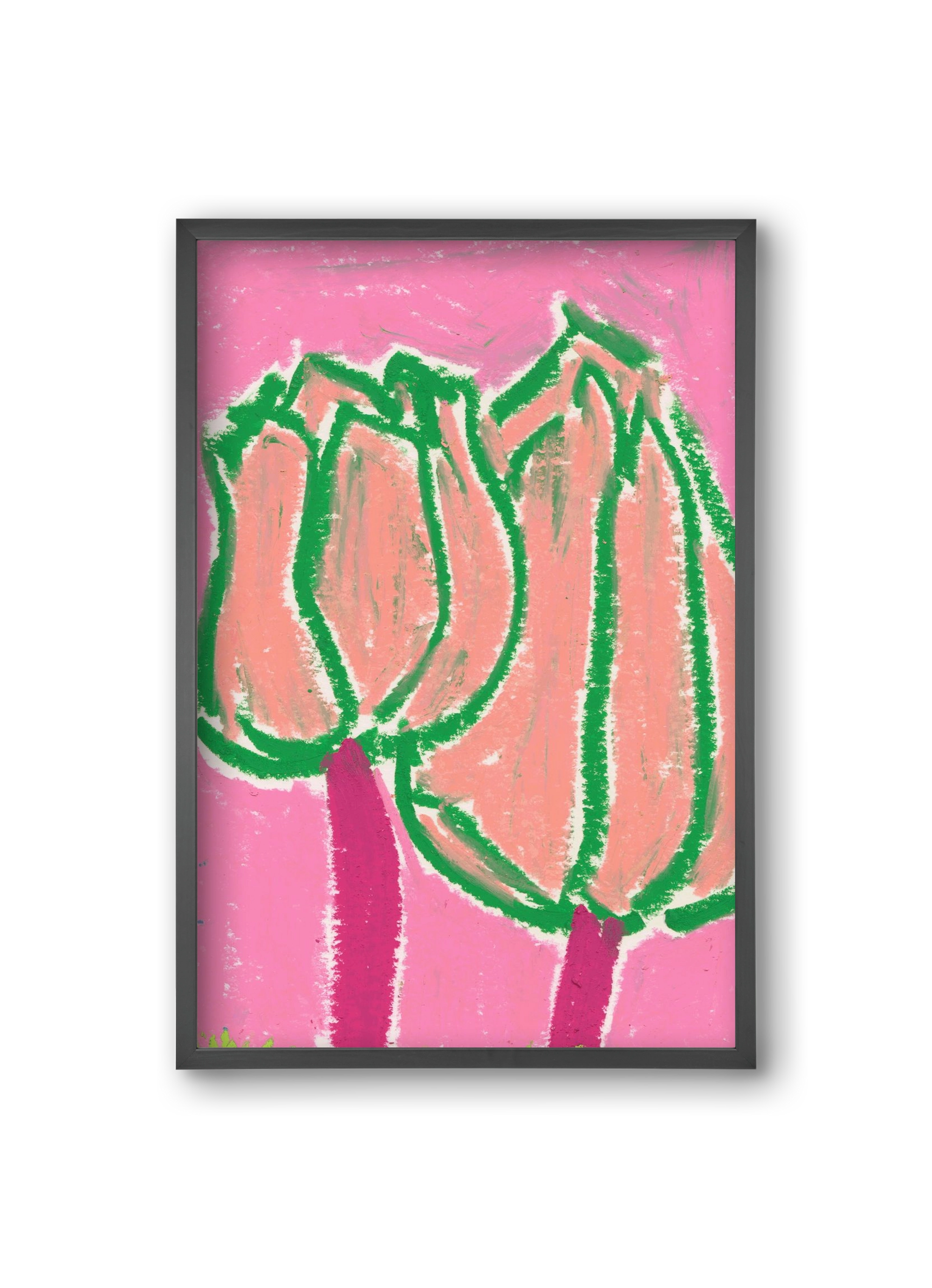 Pink tulips, 20x30 cm (20x30 cm), Fekete keret