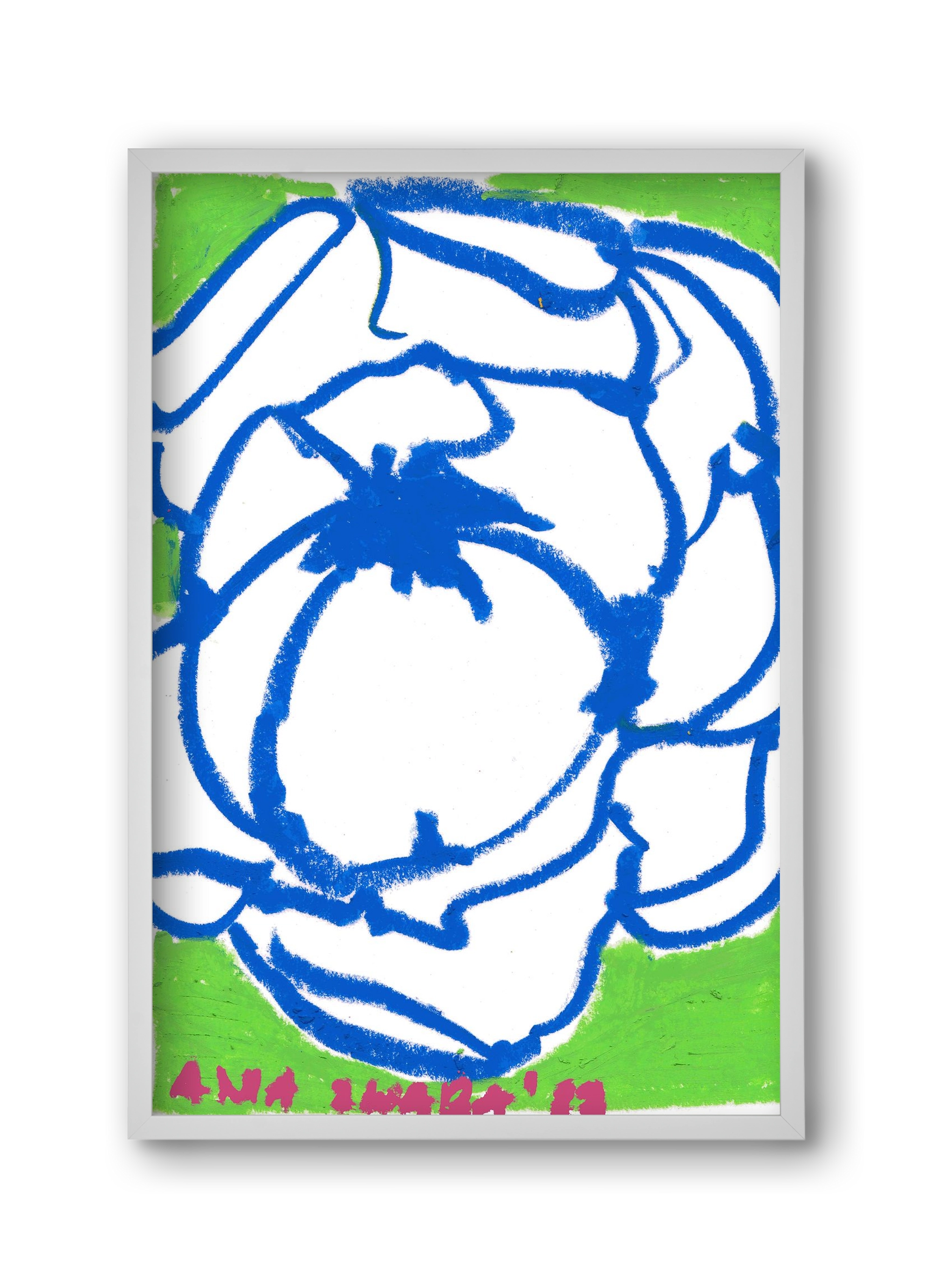 Blue peony, 30x45 cm (30x45 cm), Fehér keret