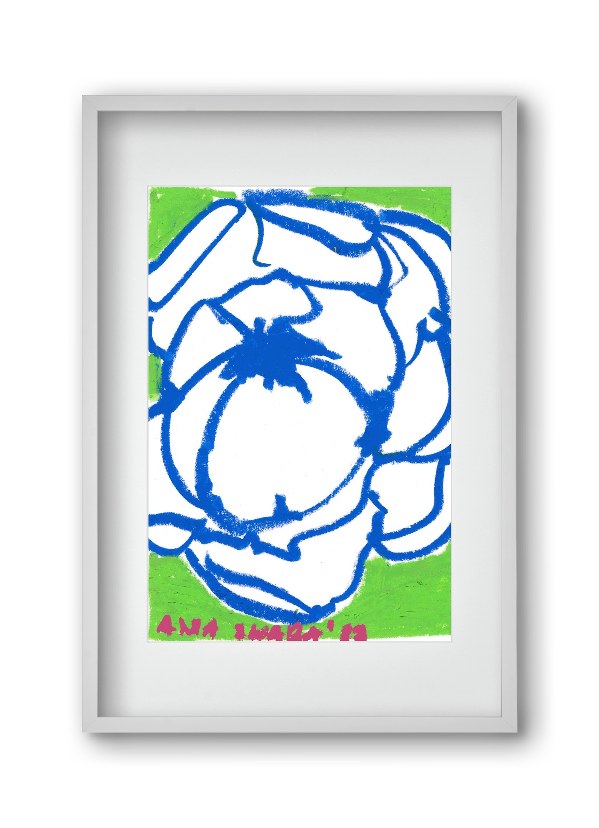 Blue peony, 30x45 cm (20x30 cm), Fehér keret, paszpartuval