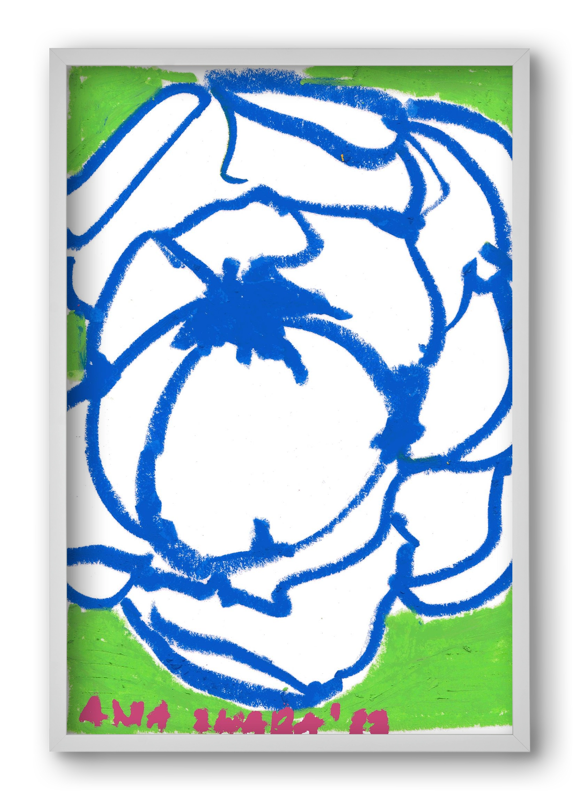 Blue peony, 40x60 cm (40x60 cm), Fehér keret