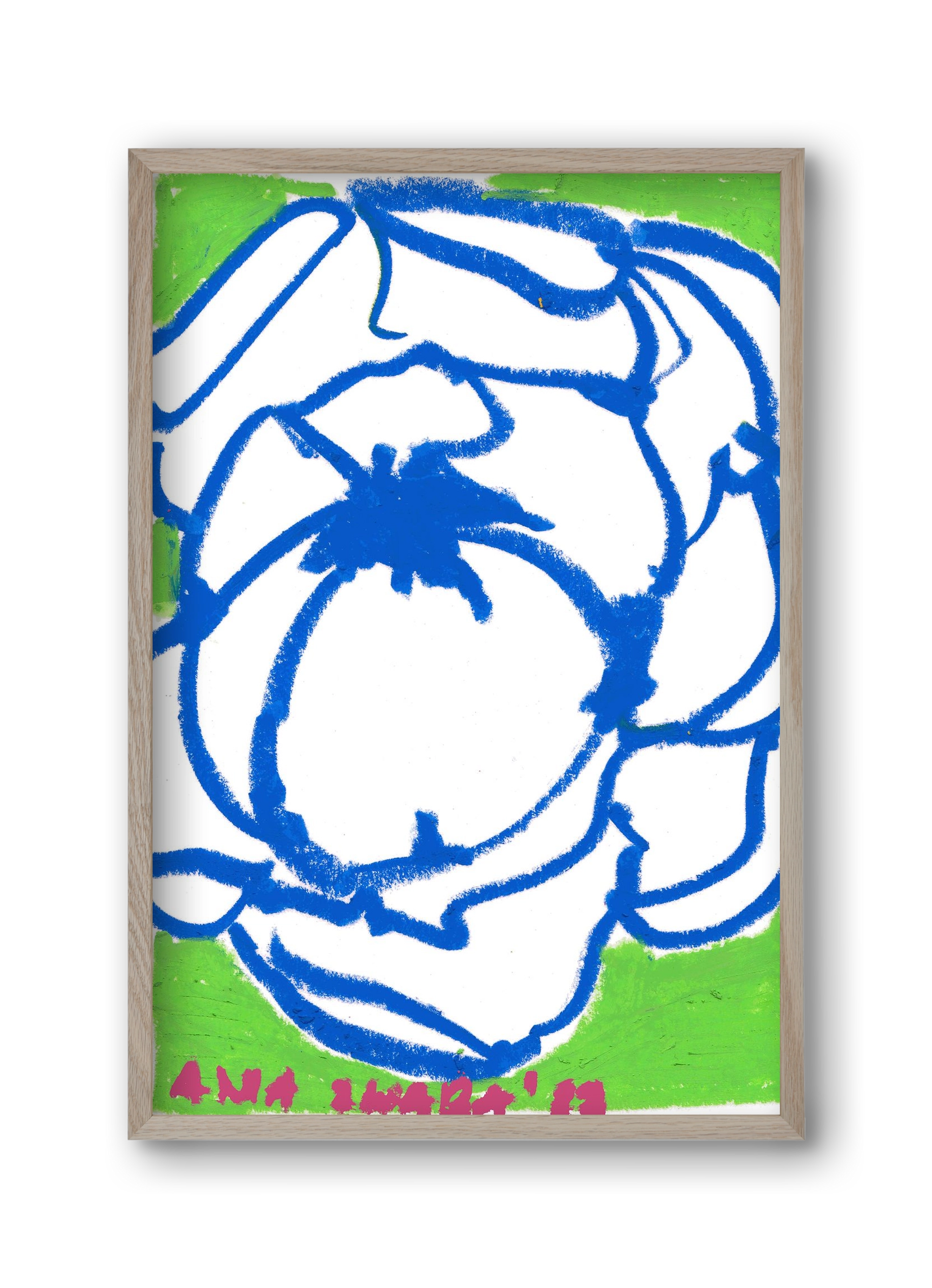 Blue peony, 30x45 cm (30x45 cm), Tölgy keret