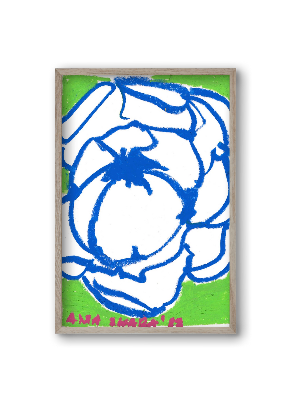 Blue peony, 20x30 cm (20x30 cm), Tölgy keret