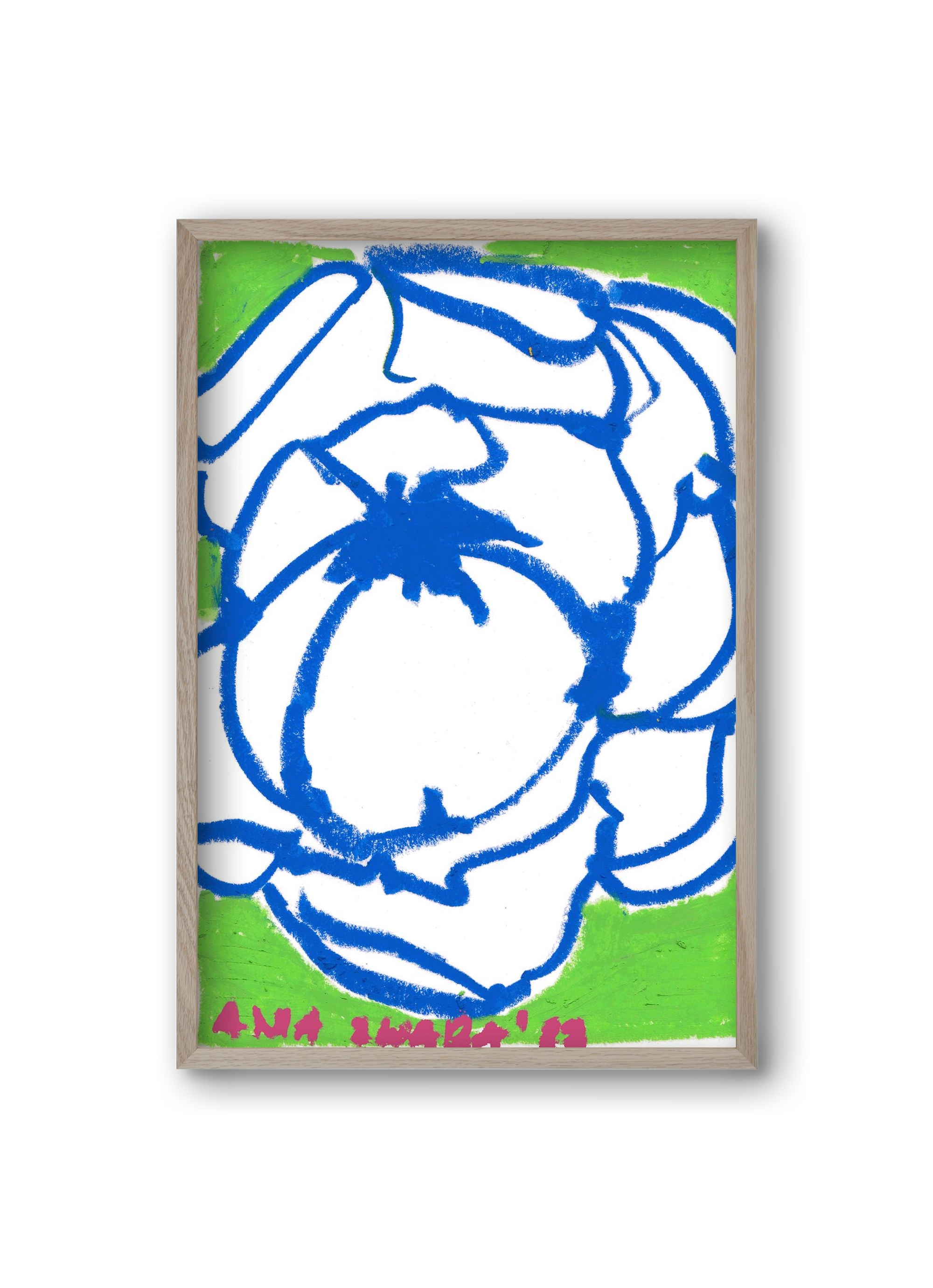 Blue peony, 20x30 cm (20x30 cm), Tölgy keret