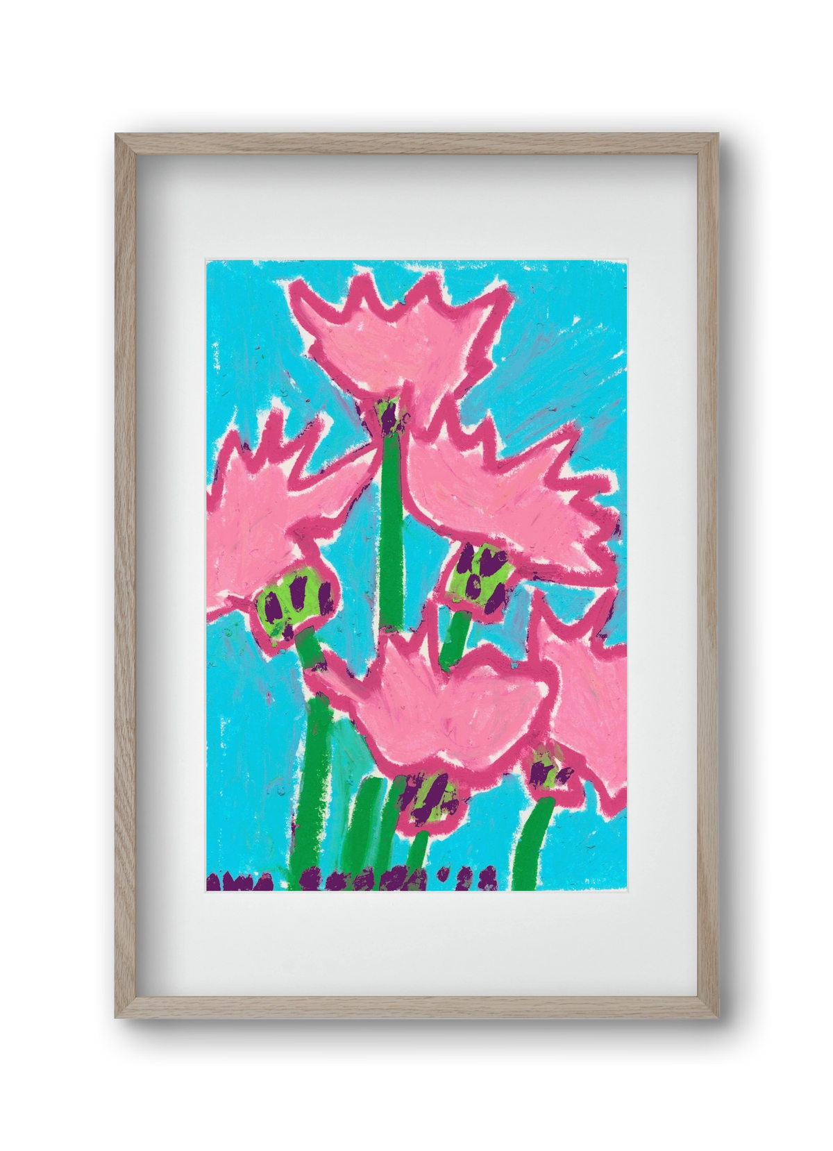 Wild Pink Flowers, 30x45 cm (20x30 cm), Tölgy keret, paszpartuval