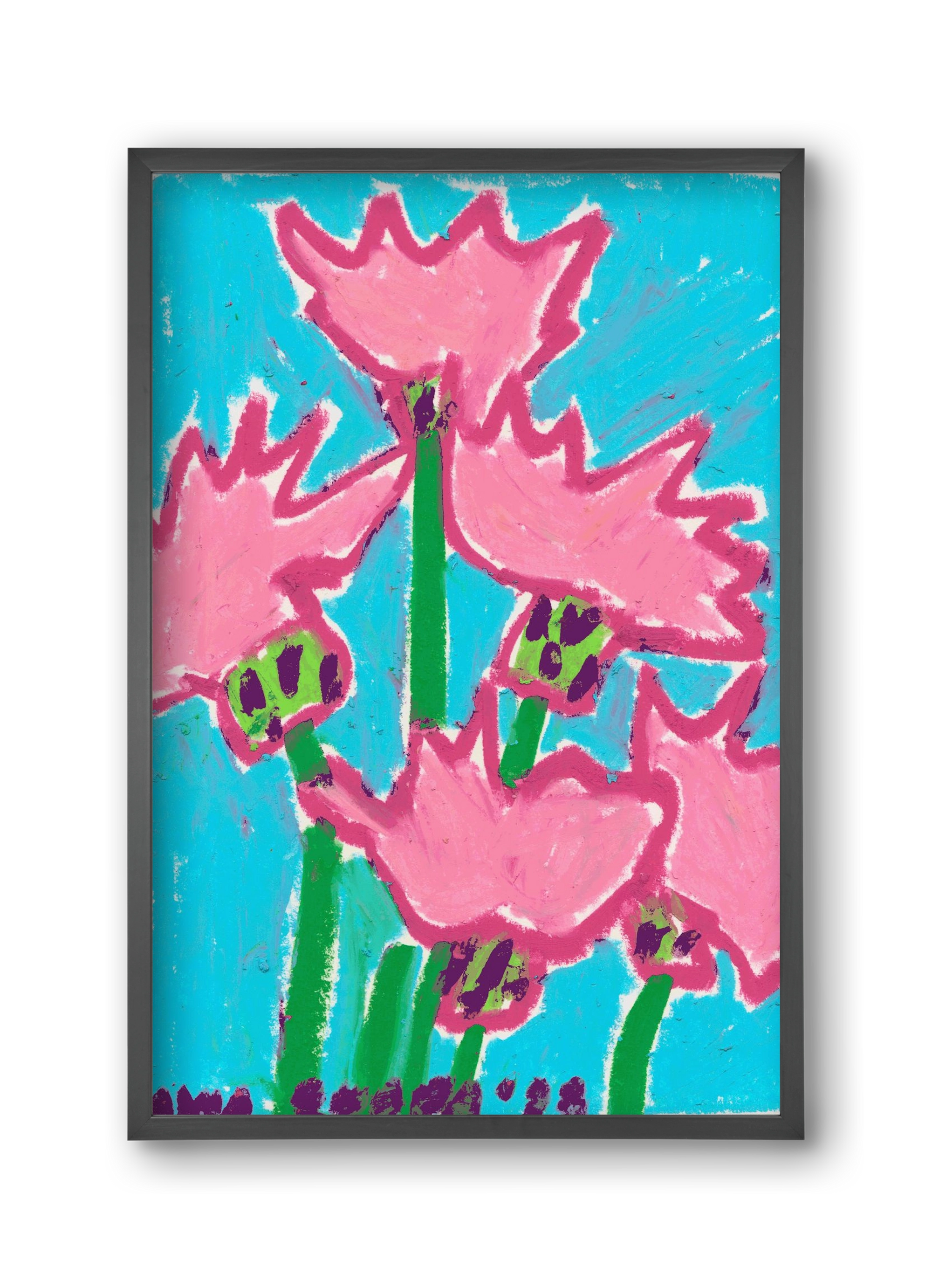 Wild Pink Flowers, 30x45 cm (30x45 cm), Fekete keret