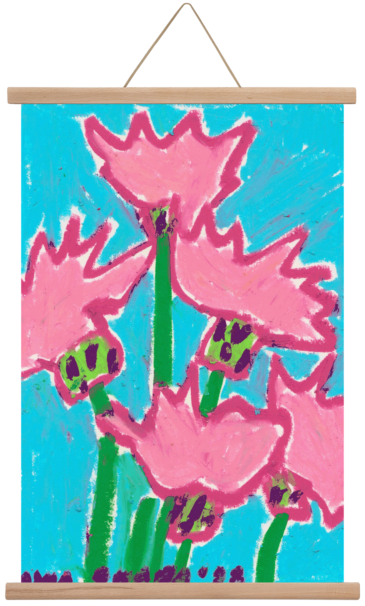 Wild Pink Flowers, 40x60 cm (40x60 cm), Tölgy akasztó