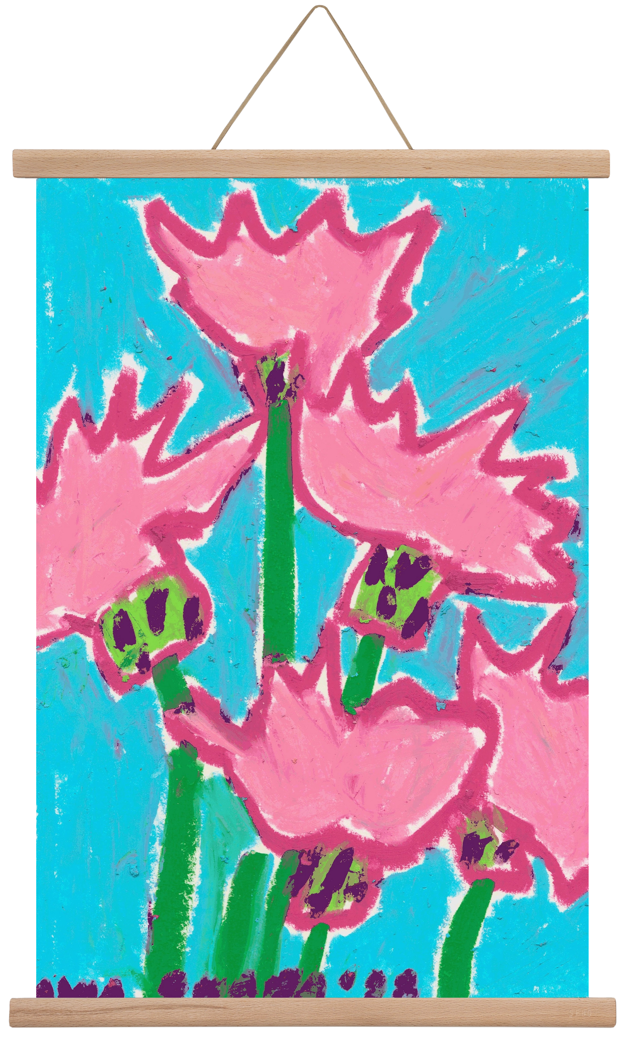 Wild Pink Flowers, 40x60 cm (40x60 cm), Tölgy akasztó