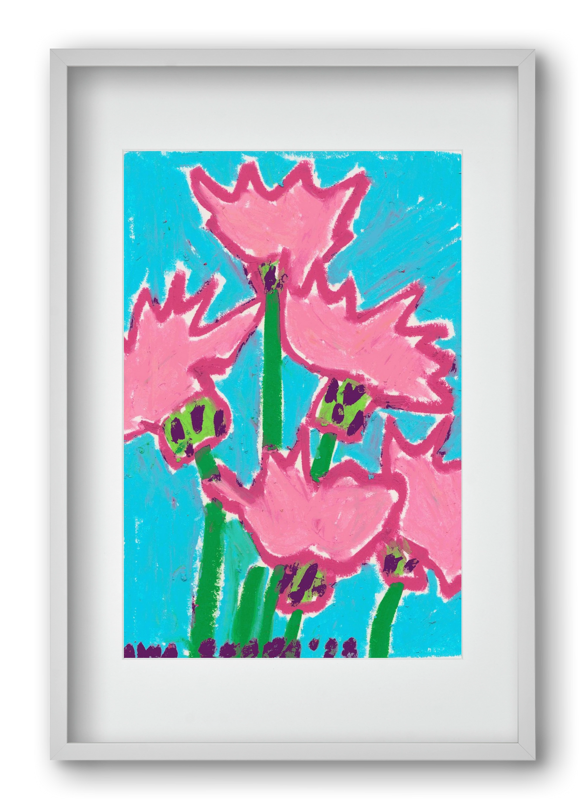 Wild Pink Flowers, 40x60 cm (30x45 cm), Fehér keret, paszpartuval