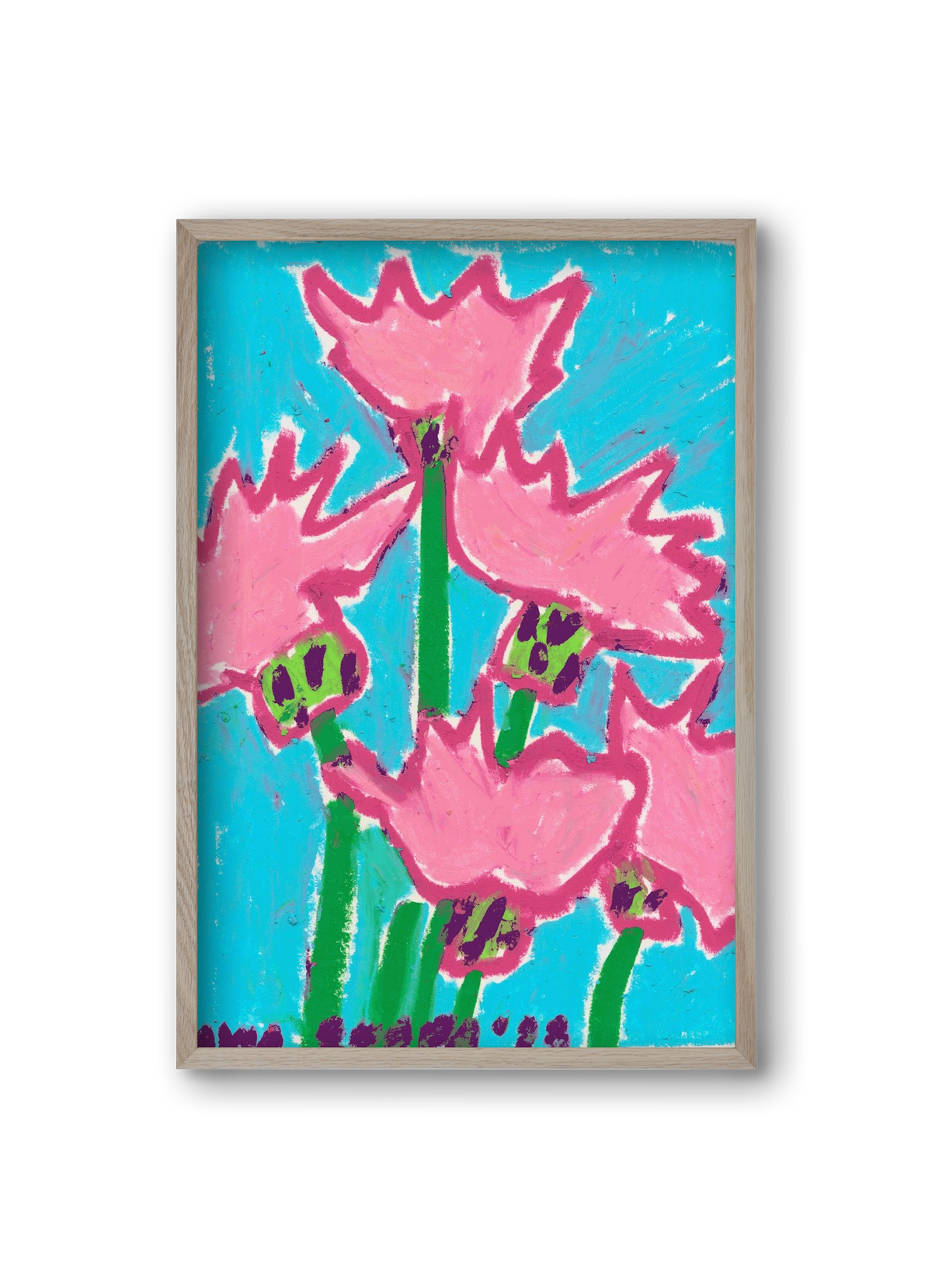 Wild Pink Flowers, 20x30 cm (20x30 cm), Tölgy keret