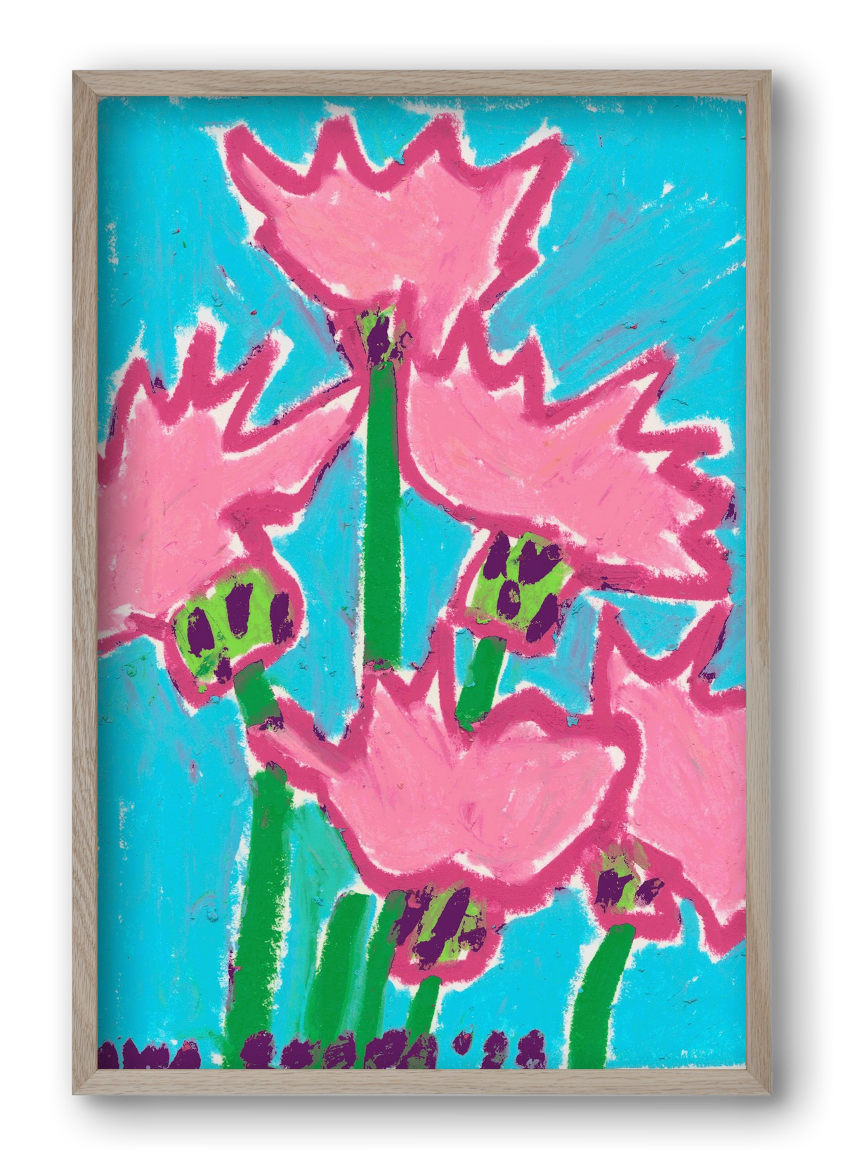 Wild Pink Flowers, 40x60 cm (40x60 cm), Tölgy keret