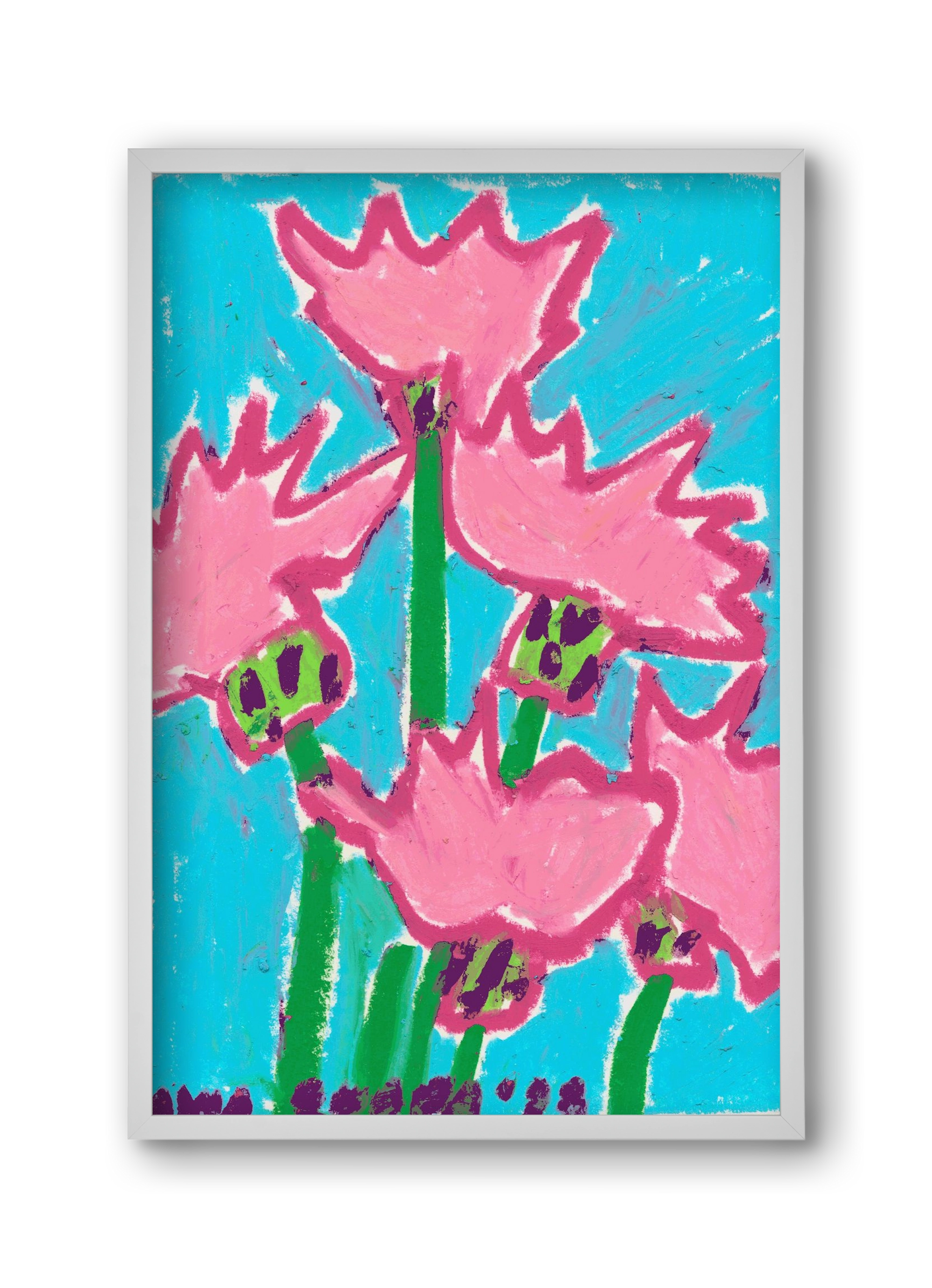 Wild Pink Flowers, 30x45 cm (30x45 cm), Fehér keret