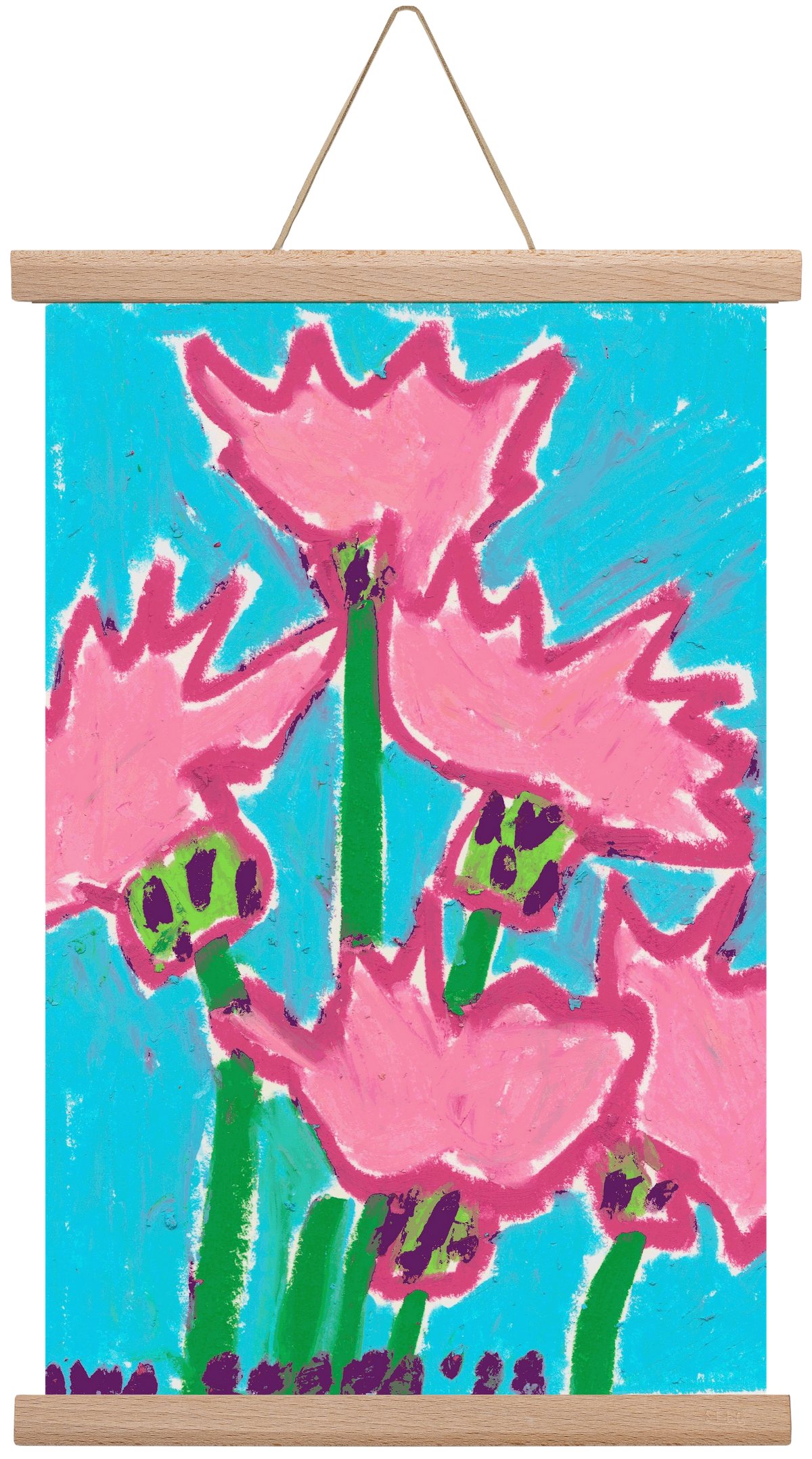 Wild Pink Flowers, 30x45 cm (30x45 cm), Tölgy akasztó