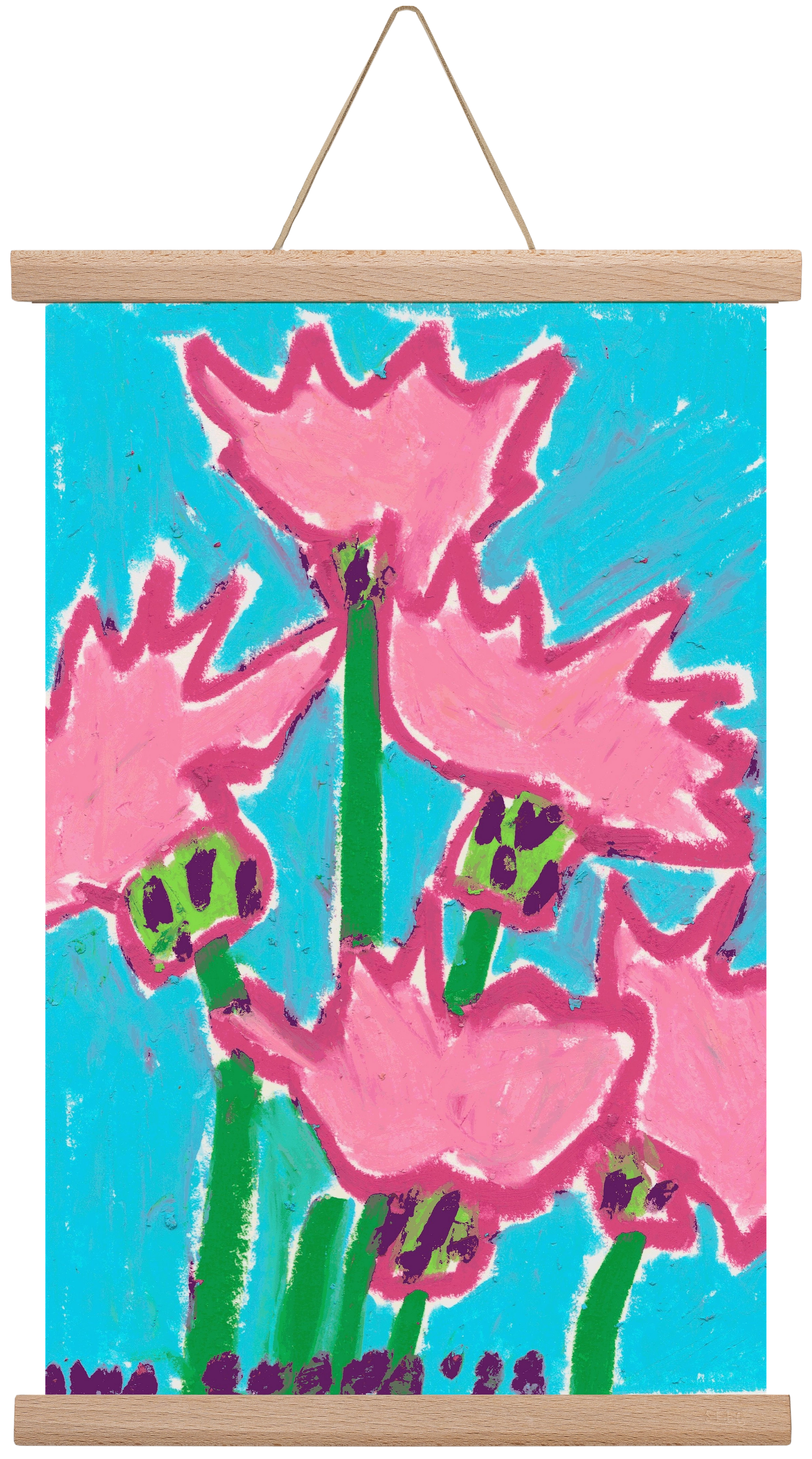 Wild Pink Flowers, 30x45 cm (30x45 cm), Tölgy akasztó