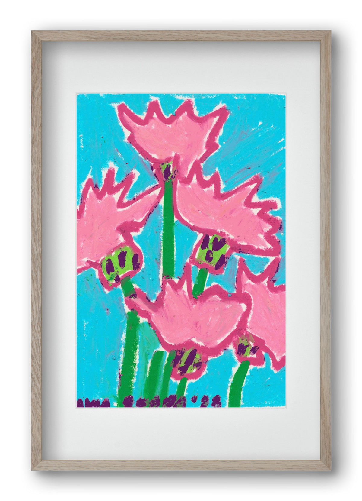 Wild Pink Flowers, 40x60 cm (30x45 cm), Tölgy keret, paszpartuval