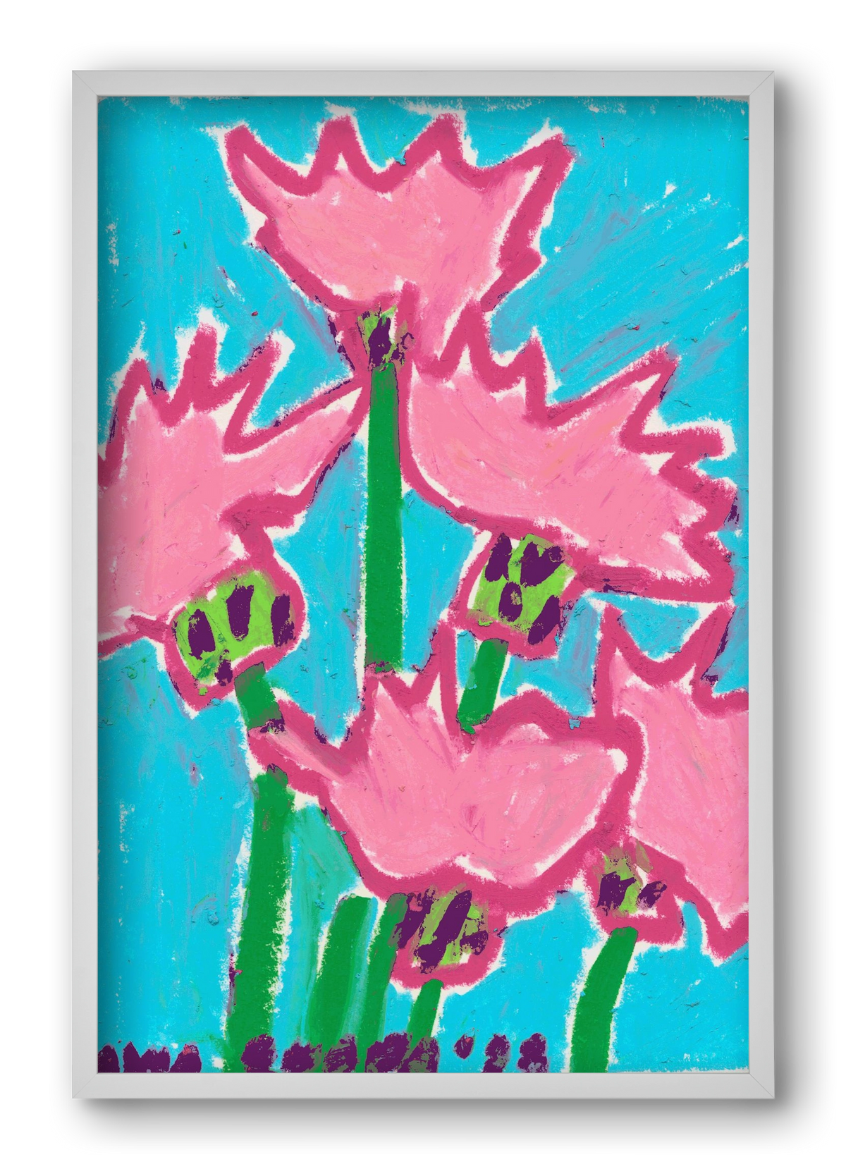 Wild Pink Flowers, 40x60 cm (40x60 cm), Fehér keret