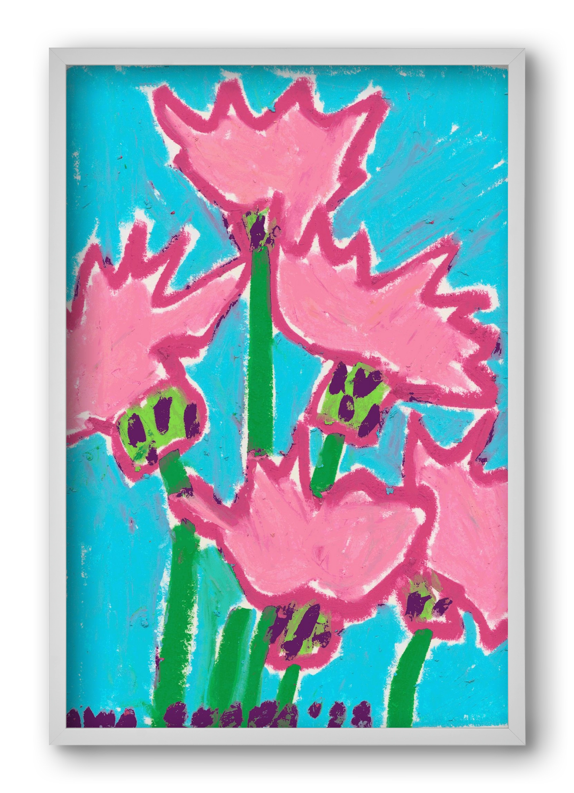 Wild Pink Flowers, 40x60 cm (40x60 cm), Fehér keret