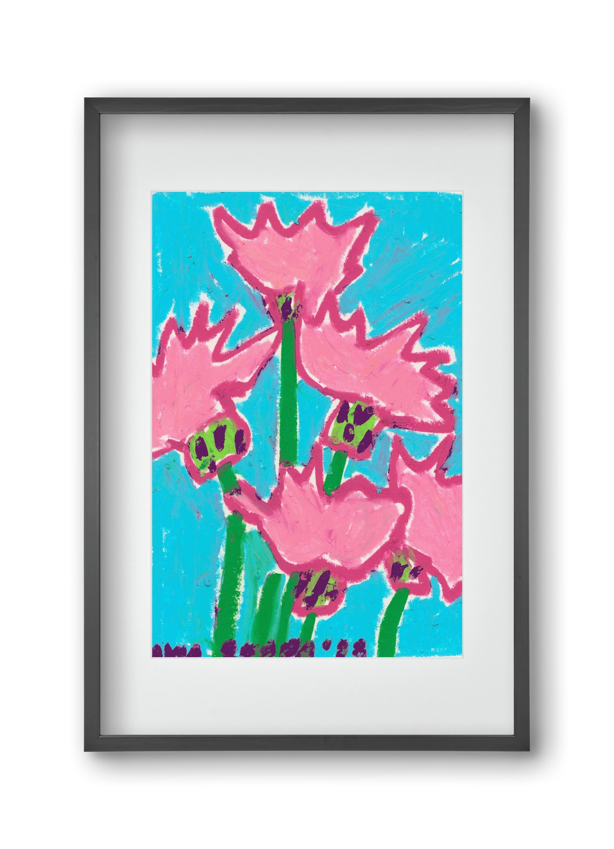Wild Pink Flowers, 30x45 cm (20x30 cm), Fekete keret, paszpartuval