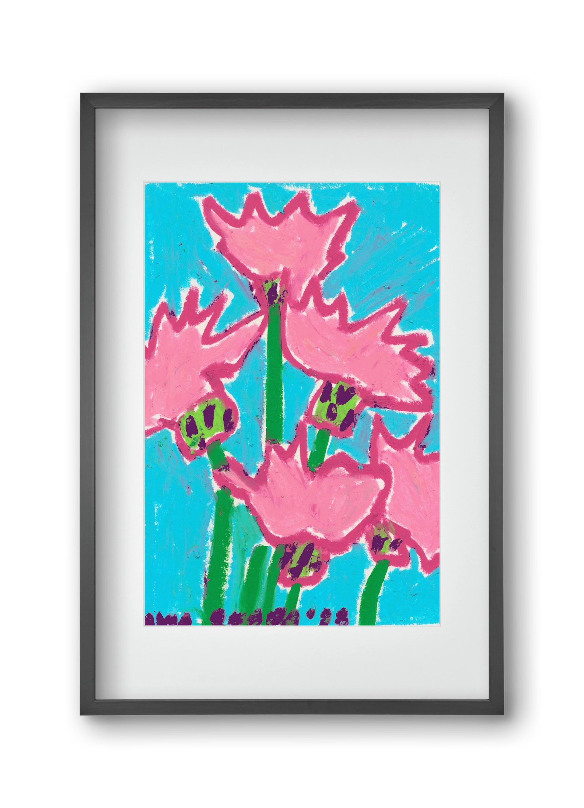 Wild Pink Flowers, 30x45 cm (20x30 cm), Fekete keret, paszpartuval