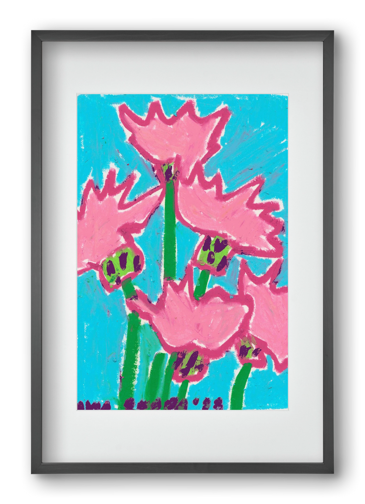 Wild Pink Flowers, 40x60 cm (30x45 cm), Fekete keret, paszpartuval
