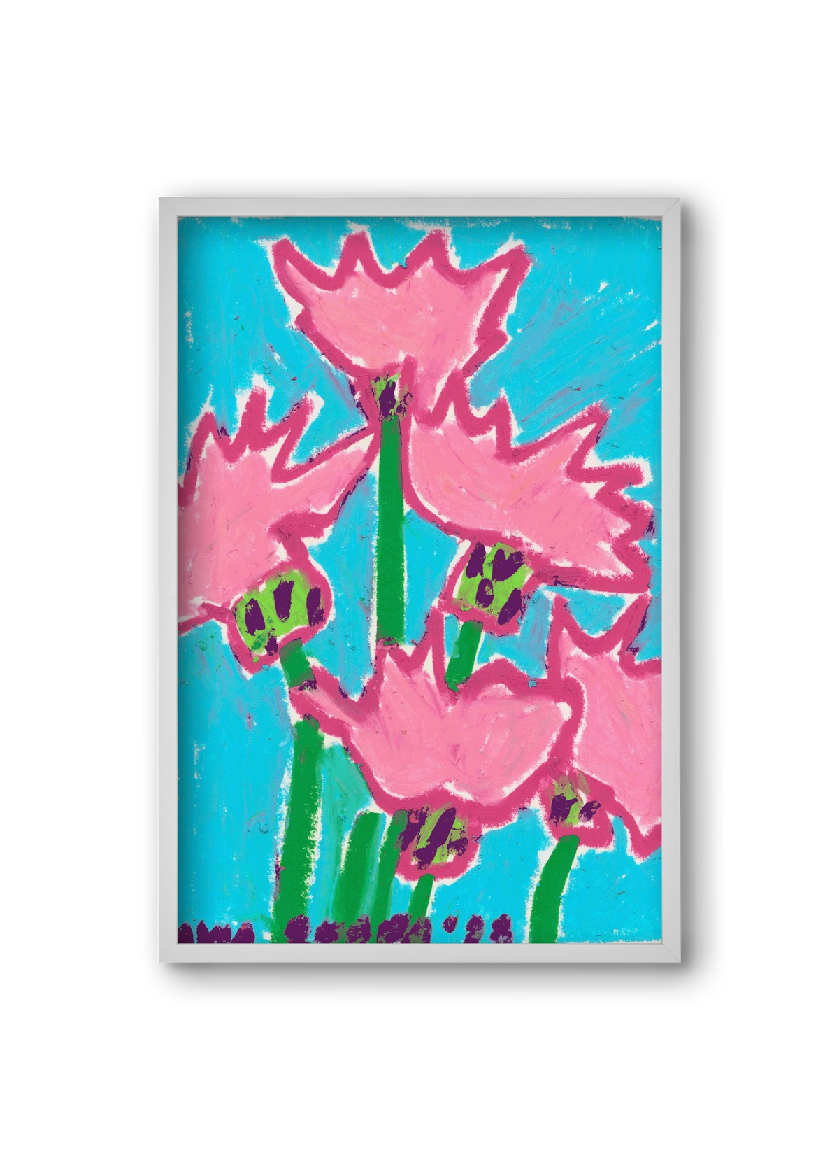 Wild Pink Flowers, 20x30 cm (20x30 cm), Fehér keret