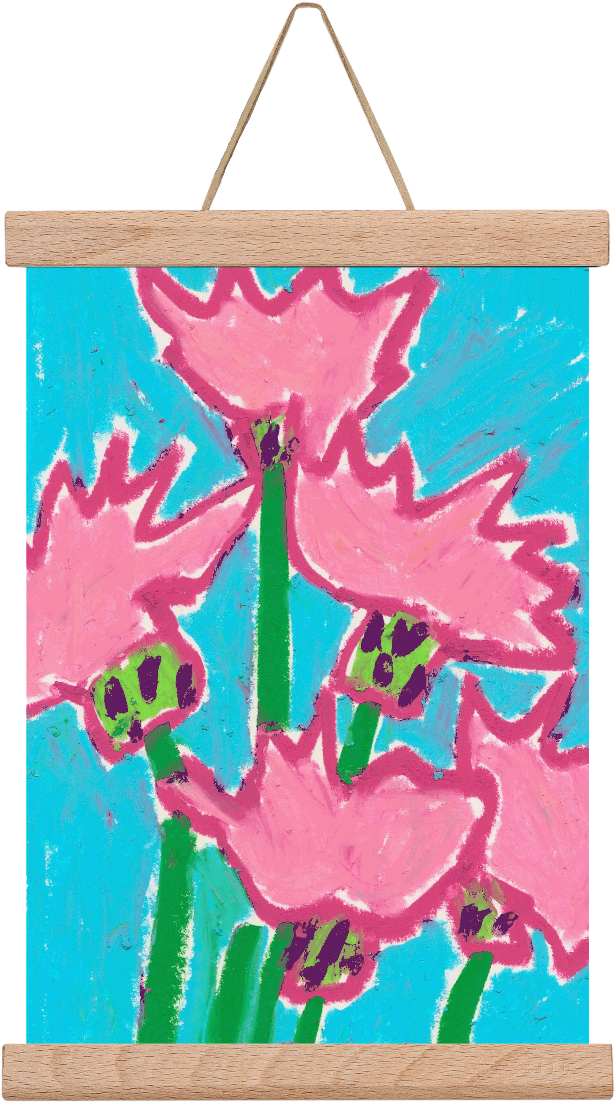 Wild Pink Flowers, 20x30 cm (20x30 cm), Tölgy akasztó