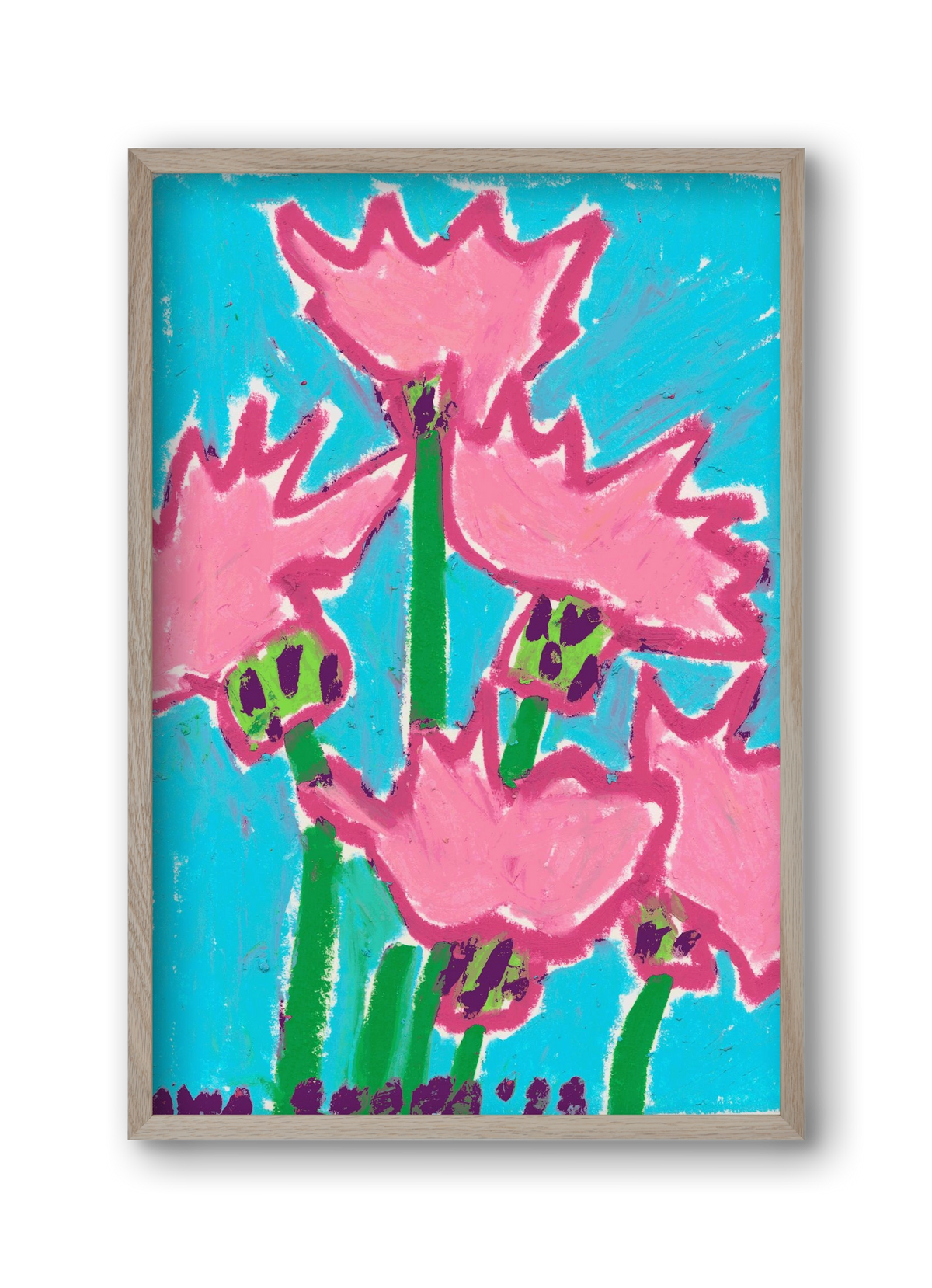 Wild Pink Flowers, 30x45 cm (30x45 cm), Tölgy keret