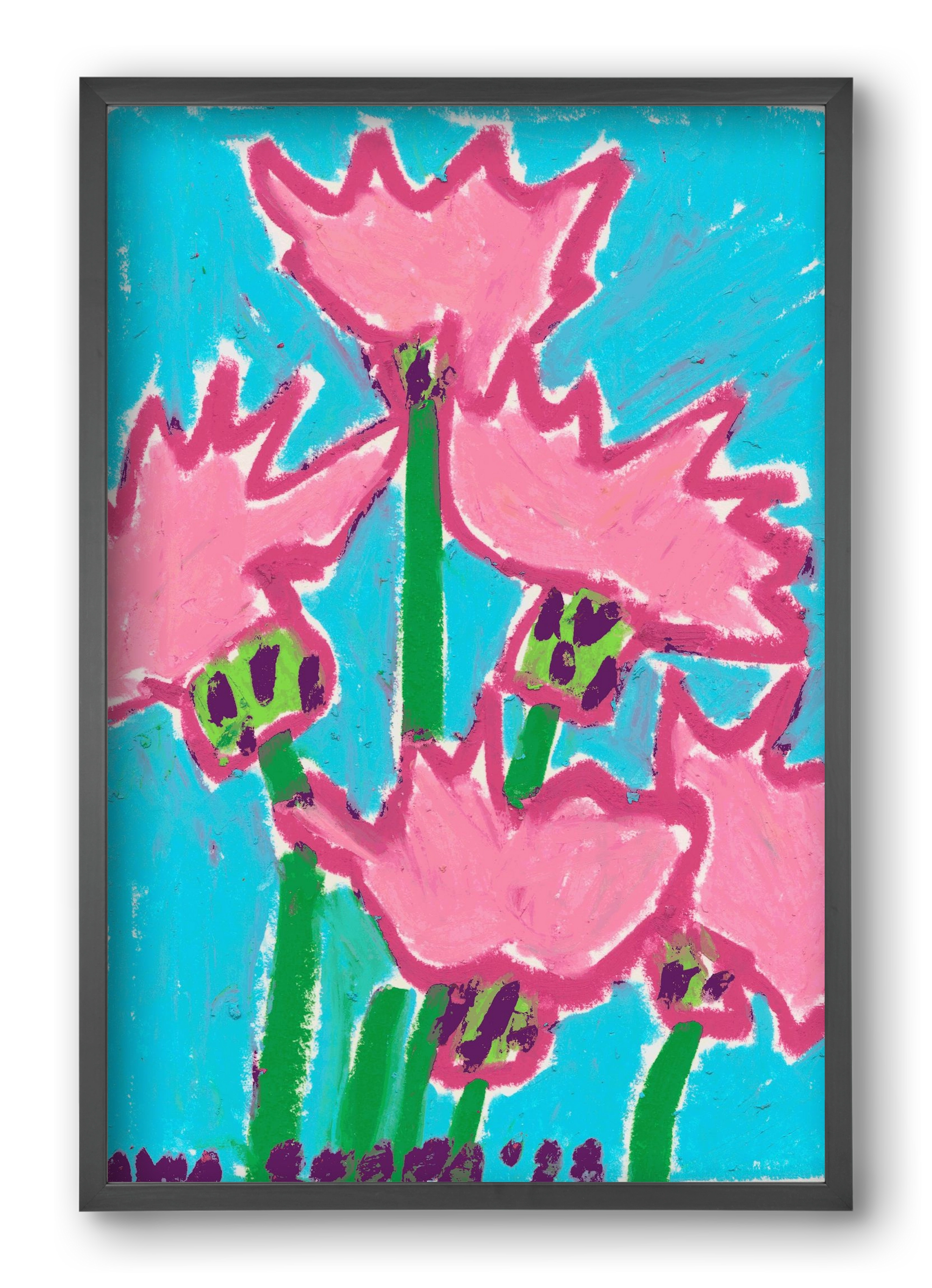 Wild Pink Flowers, 40x60 cm (40x60 cm), Fekete keret