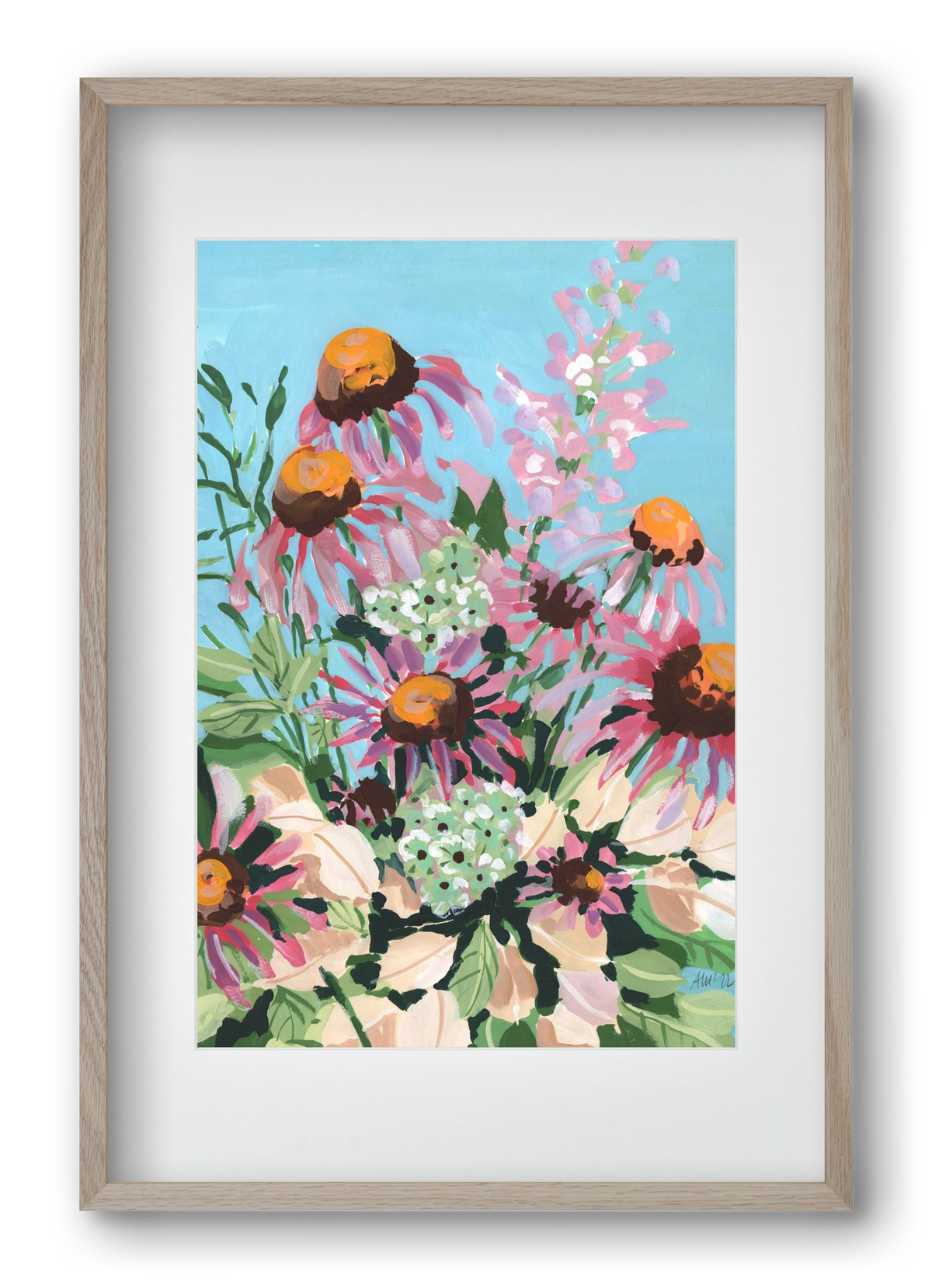 Echinacea purpurea, 40x60 cm (30x45 cm), Tölgy keret, paszpartuval