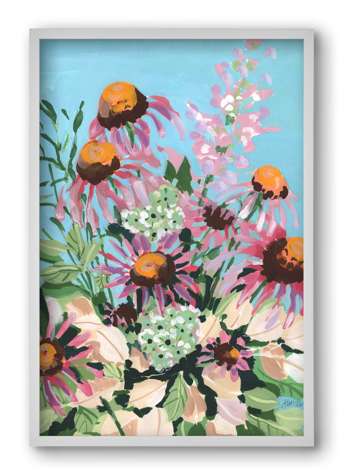 Echinacea purpurea, 40x60 cm (40x60 cm), Fehér keret
