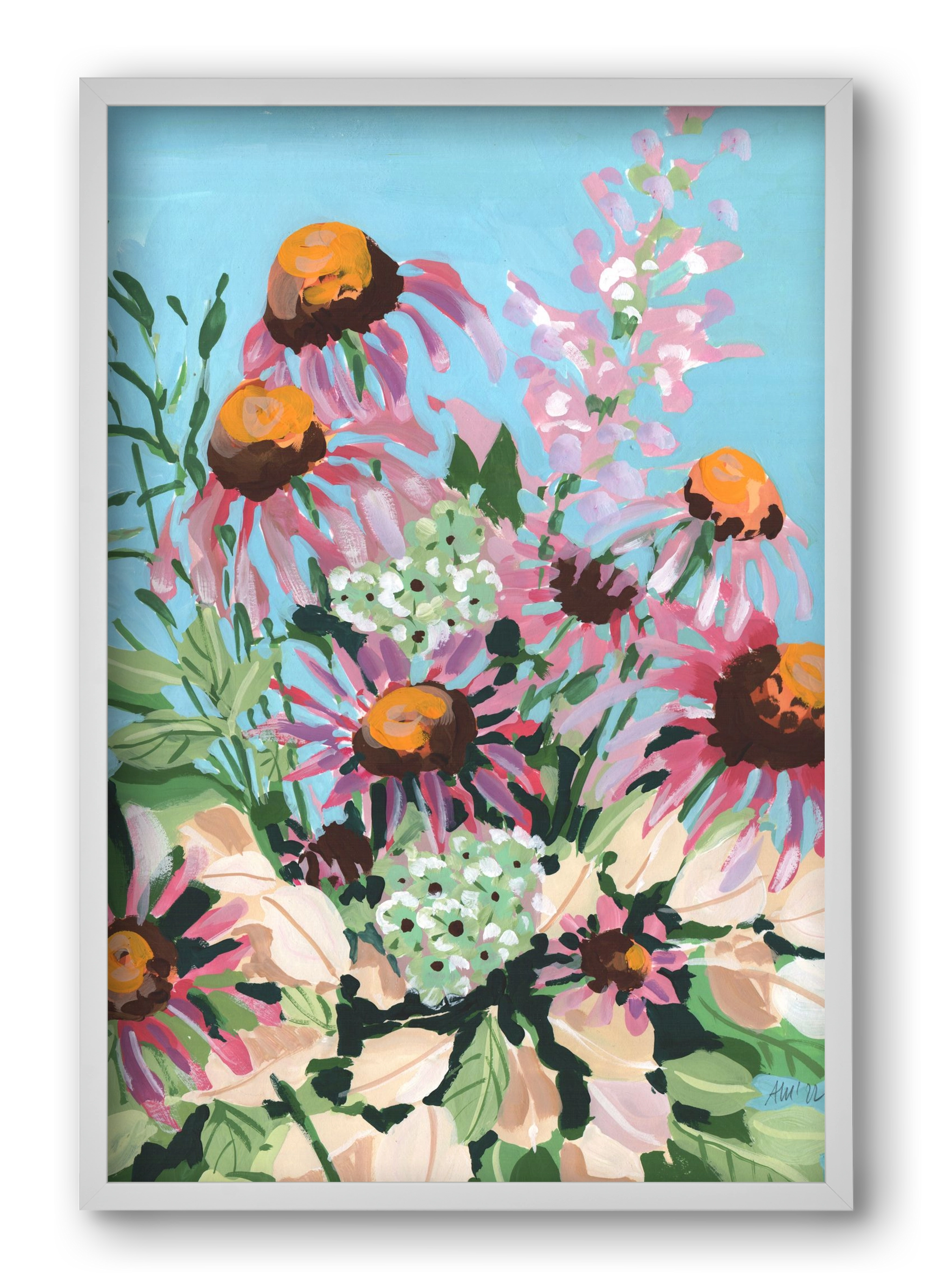 Echinacea purpurea, 40x60 cm (40x60 cm), Fehér keret
