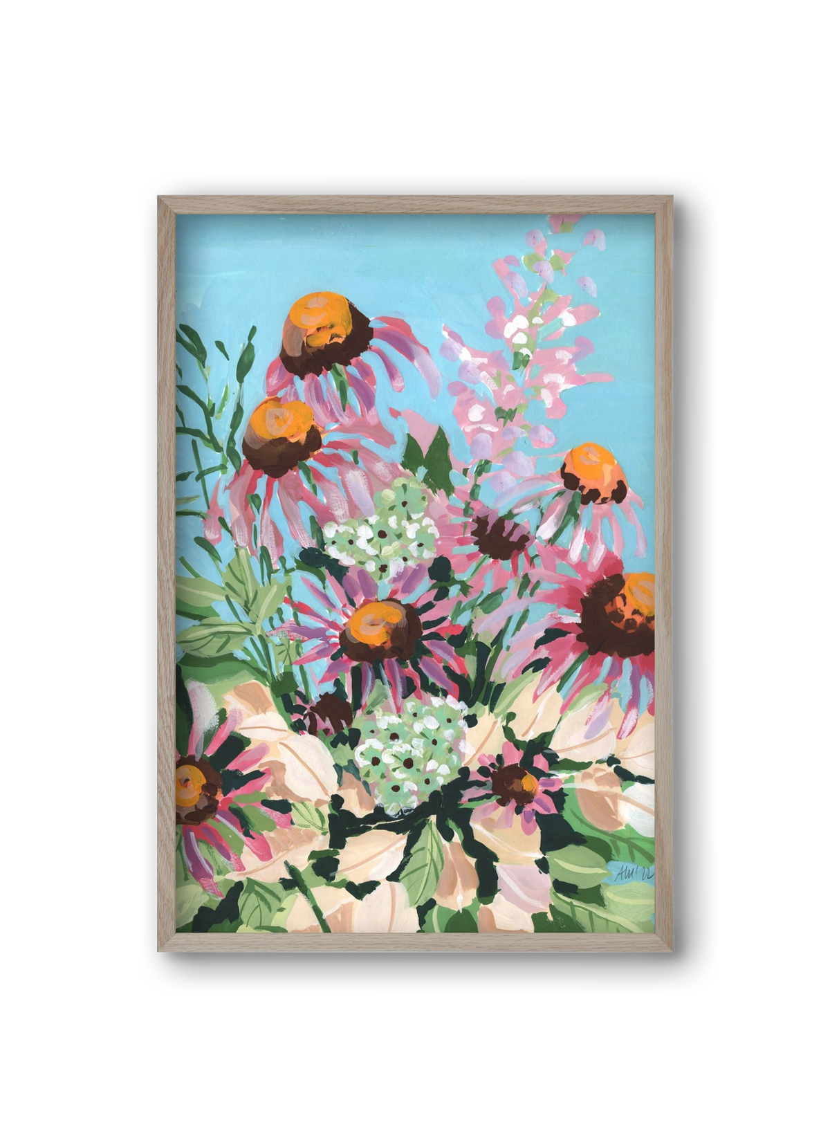 Echinacea purpurea, 20x30 cm (20x30 cm), Tölgy keret