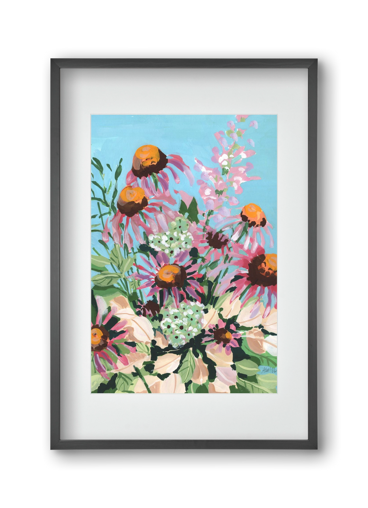 Echinacea purpurea, 30x45 cm (20x30 cm), Fekete keret, paszpartuval