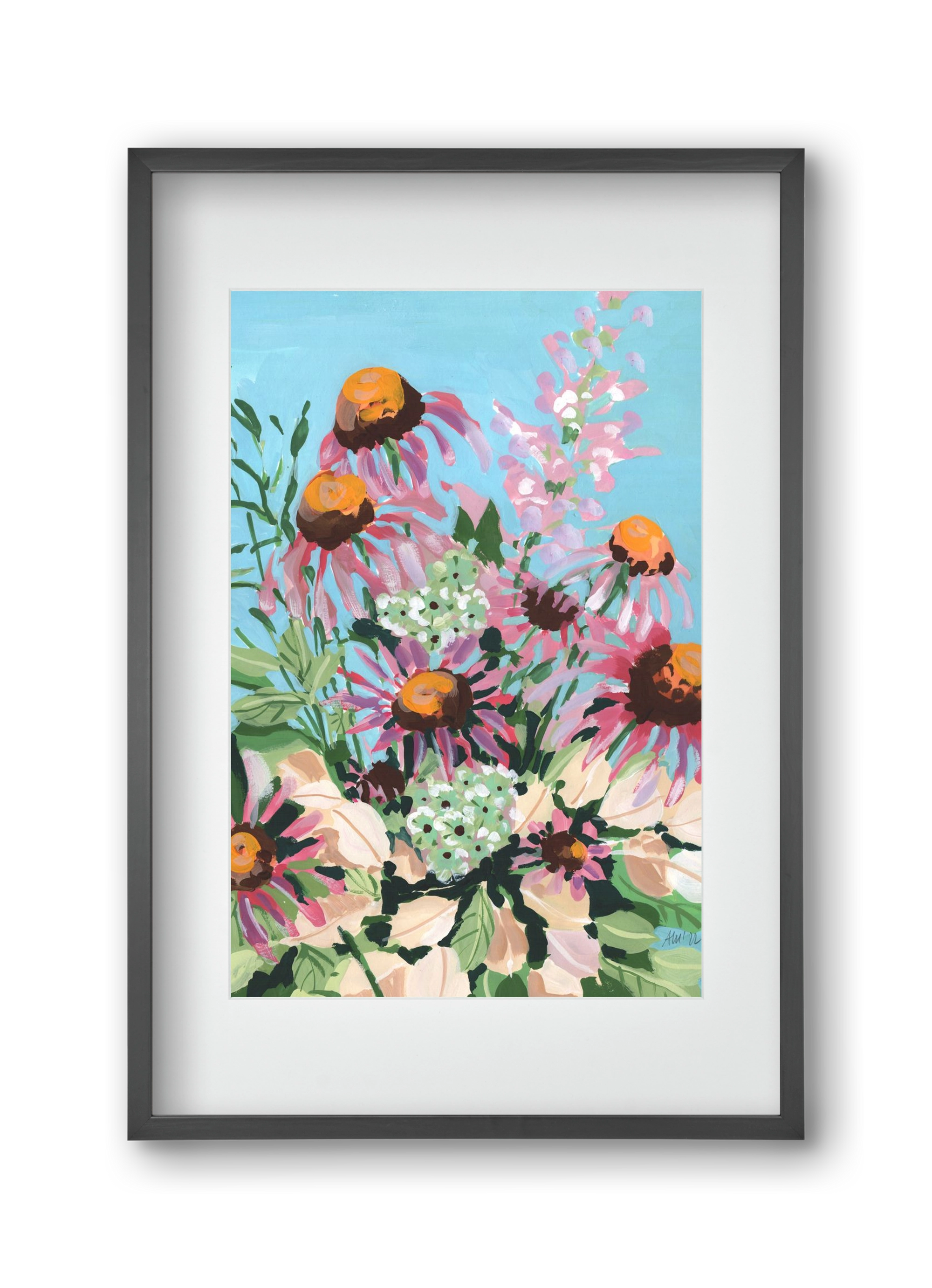 Echinacea purpurea, 30x45 cm (20x30 cm), Fekete keret, paszpartuval