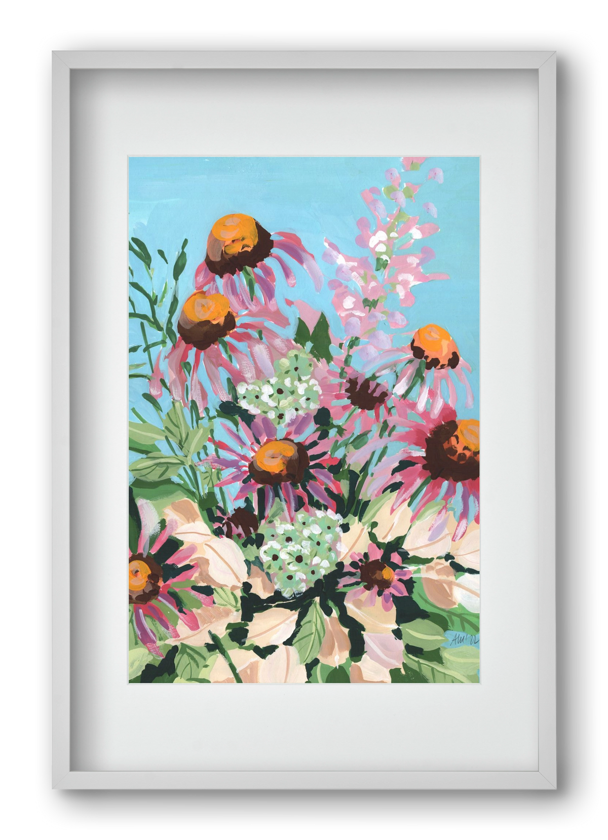 Echinacea purpurea, 40x60 cm (30x45 cm), Fehér keret, paszpartuval