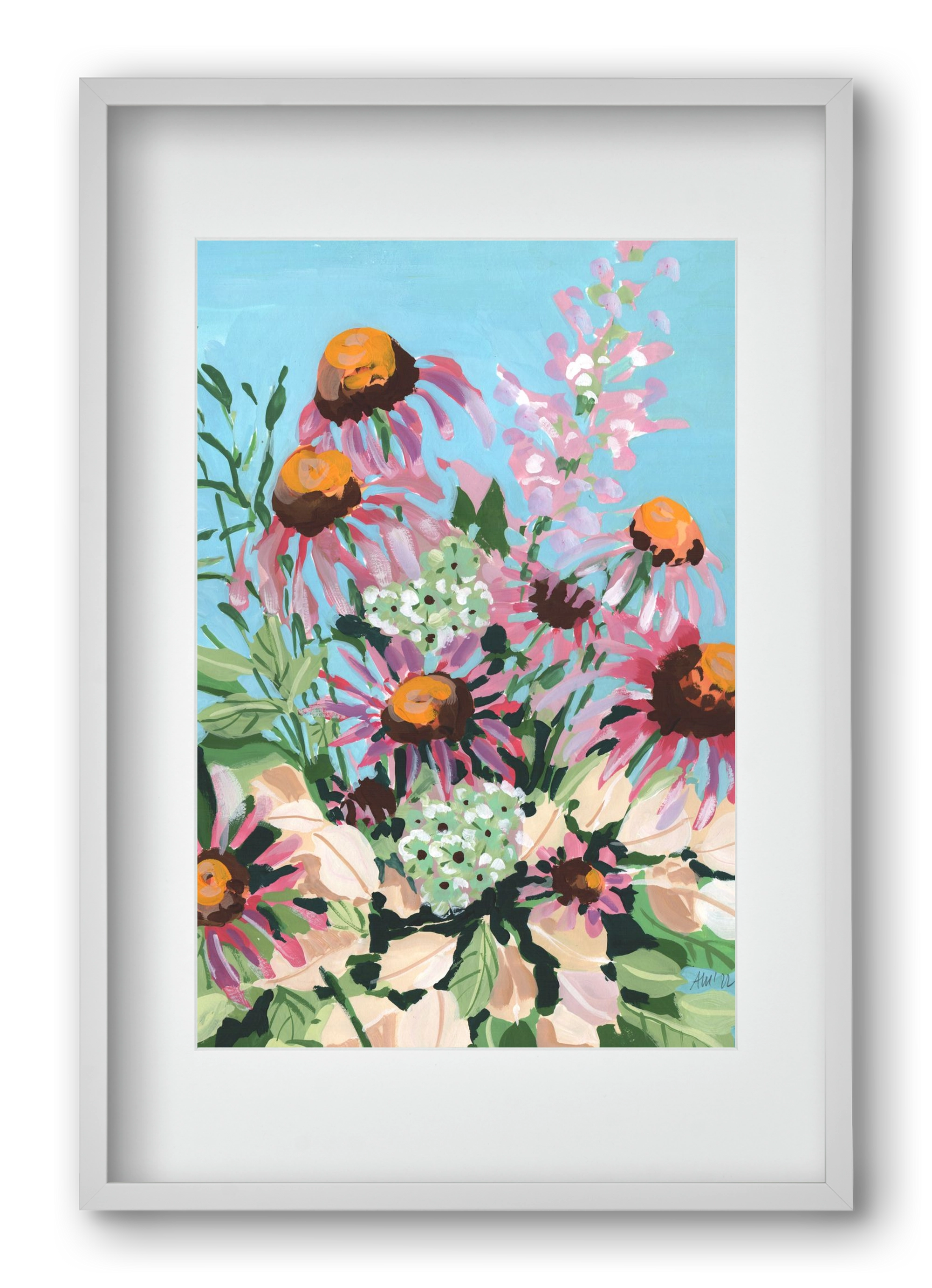 Echinacea purpurea, 40x60 cm (30x45 cm), Fehér keret, paszpartuval