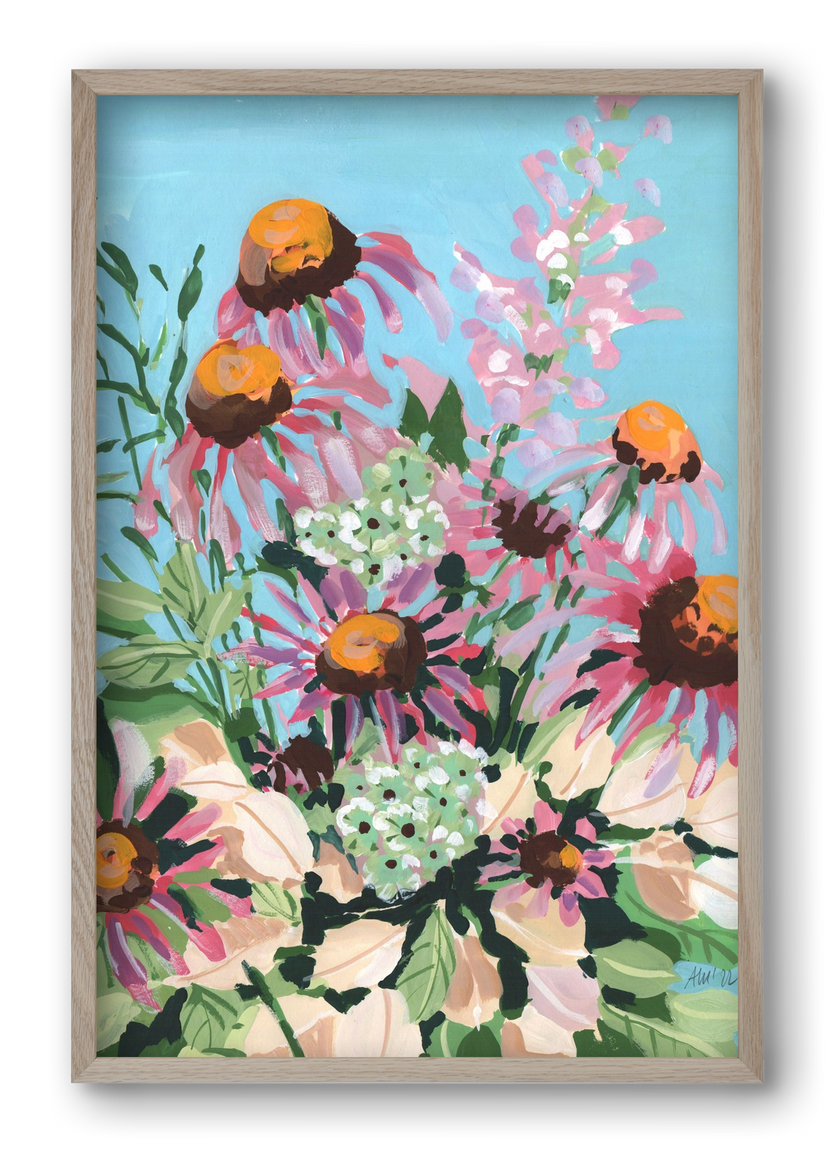 Echinacea purpurea, 40x60 cm (40x60 cm), Tölgy keret