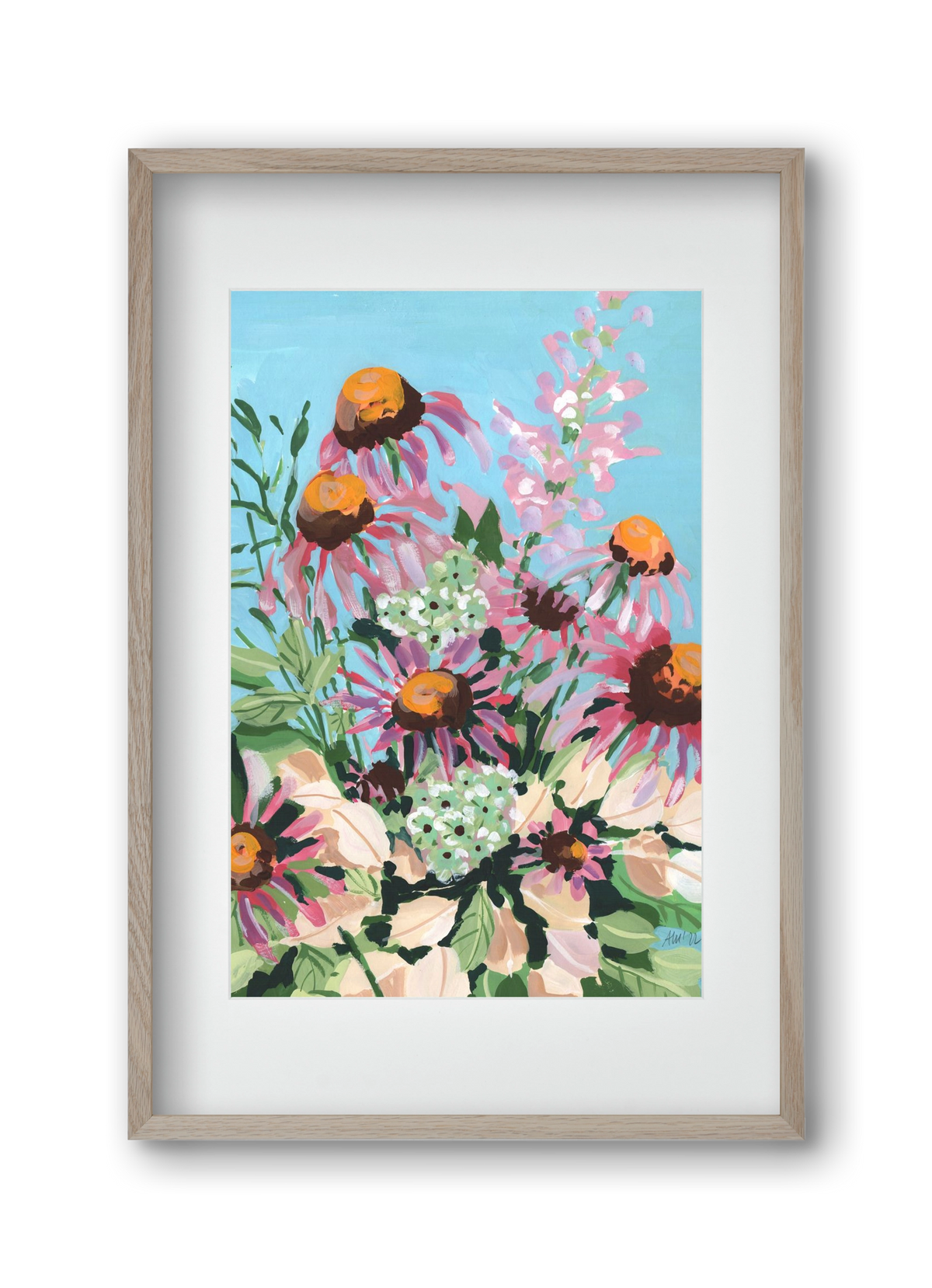 Echinacea purpurea, 30x45 cm (20x30 cm), Tölgy keret, paszpartuval