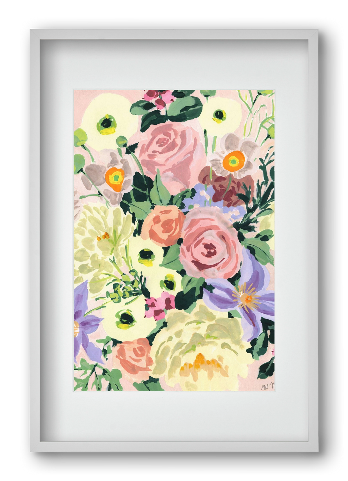 Romantic bouquet, 40x60 cm (30x45 cm), Fehér keret, paszpartuval