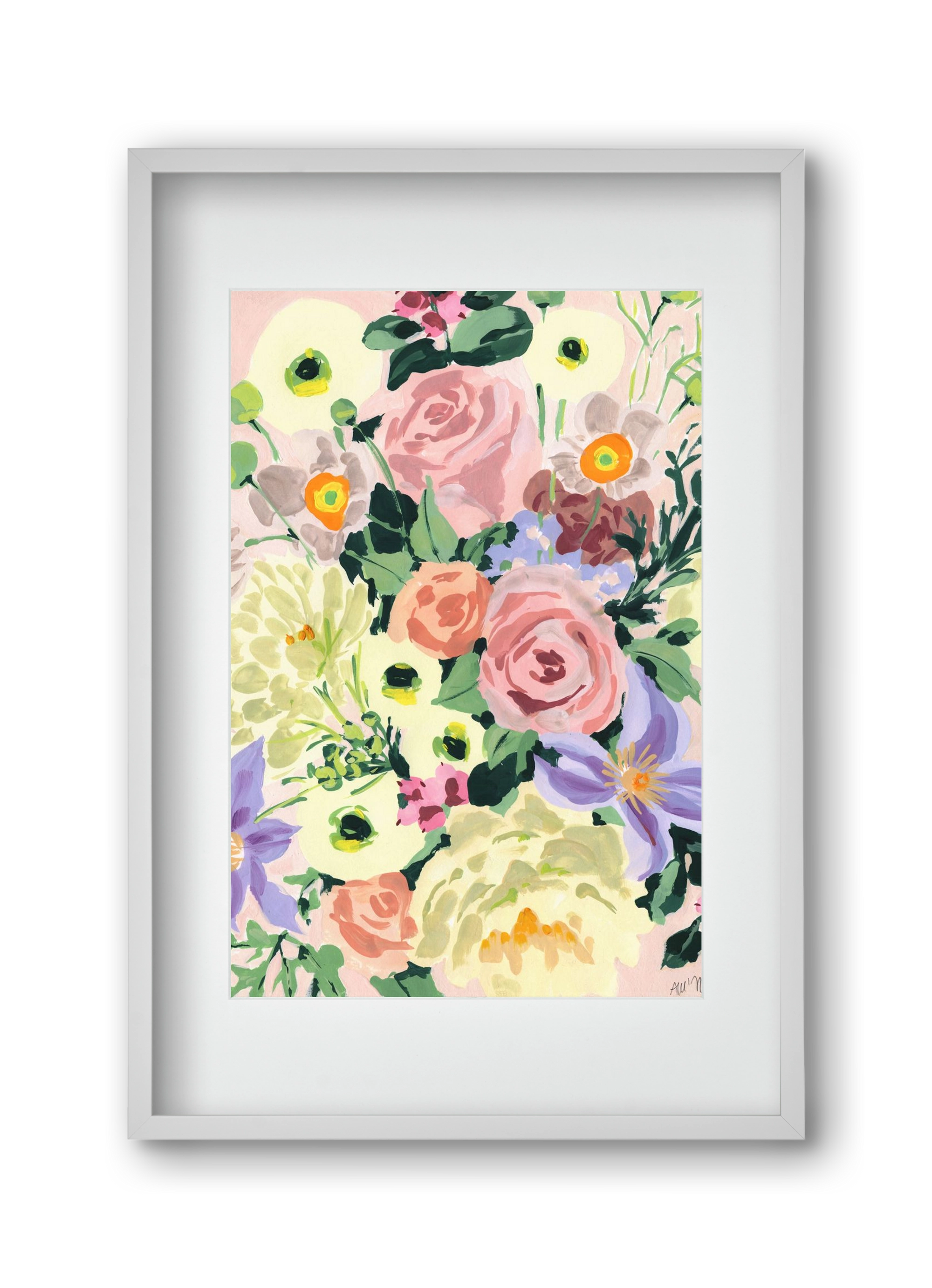 Romantic bouquet, 30x45 cm (20x30 cm), Fehér keret, paszpartuval