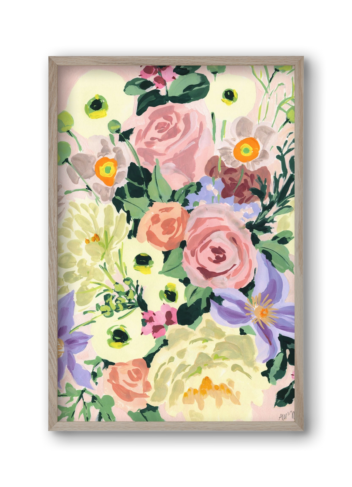 Romantic bouquet, 30x45 cm (30x45 cm), Tölgy keret