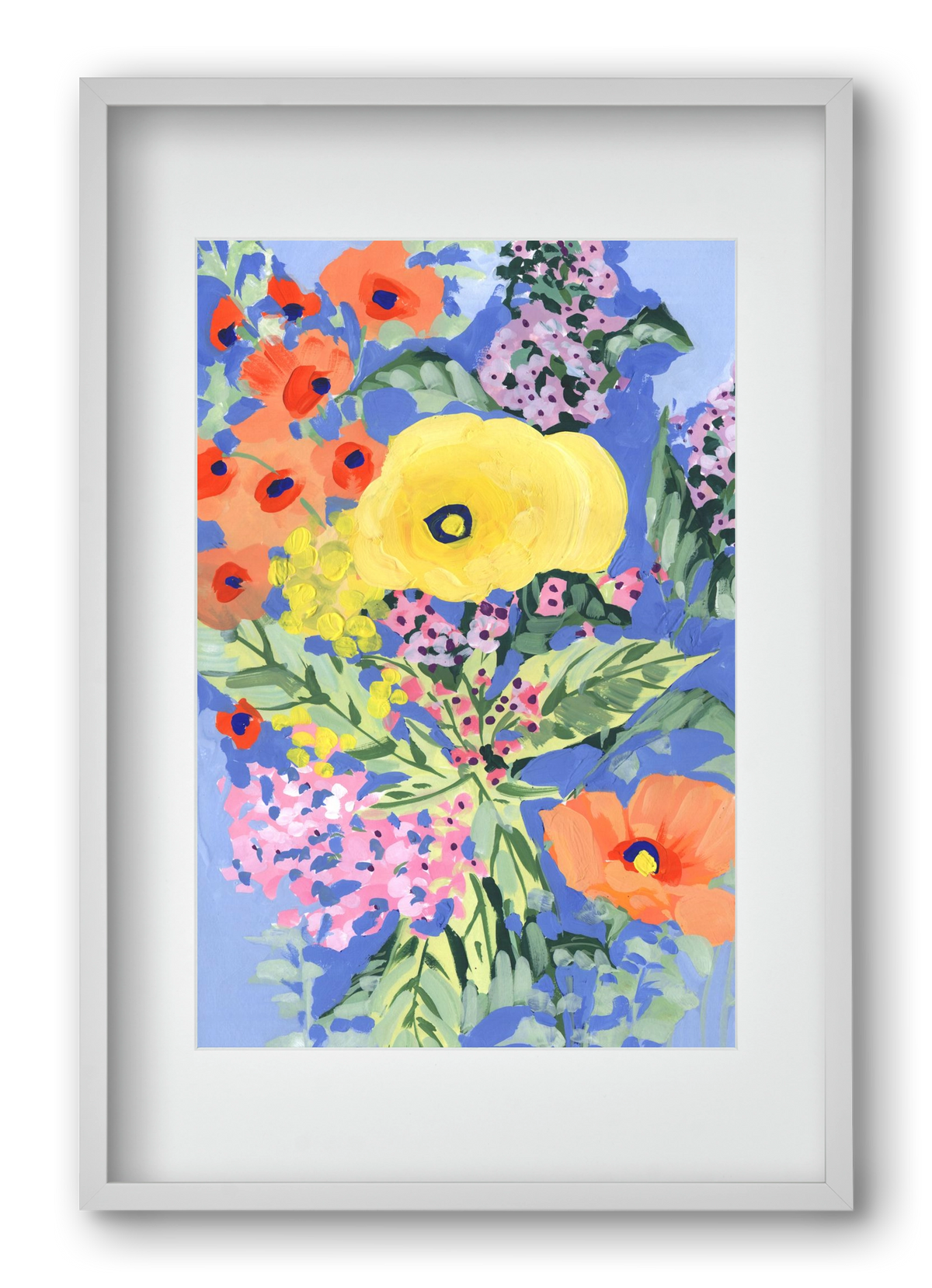 Yellow and orange poppies, 40x60 cm (30x45 cm), Fehér keret, paszpartuval