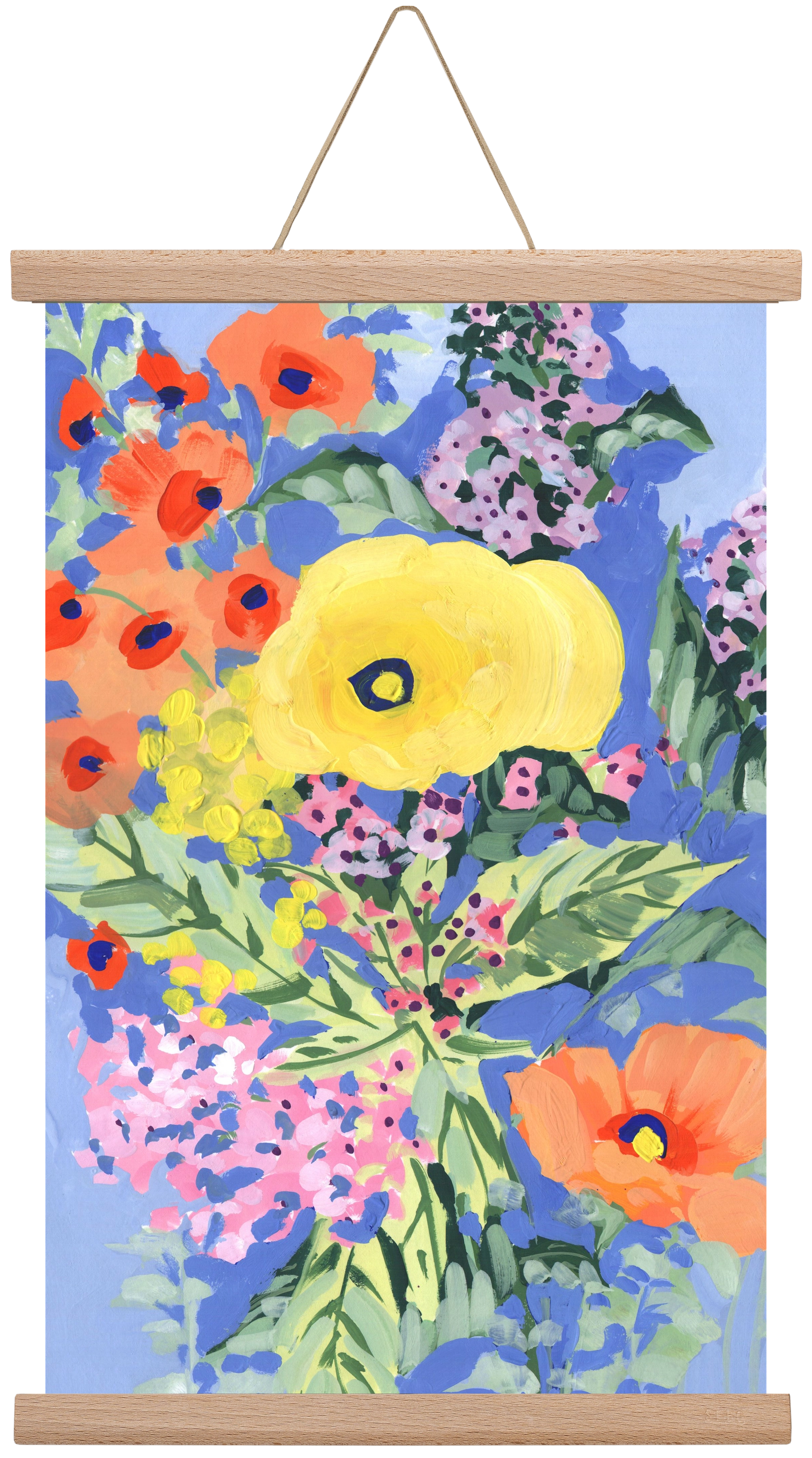 Yellow and orange poppies, 30x45 cm (30x45 cm), Tölgy akasztó
