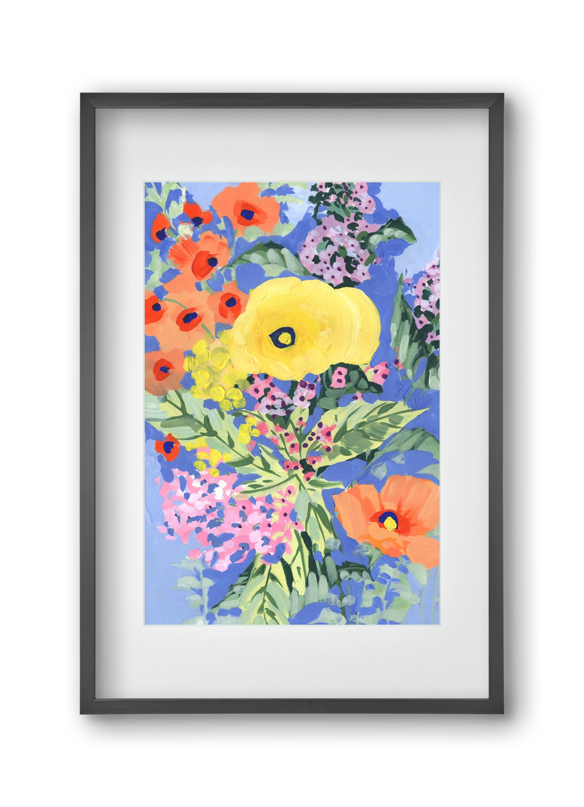 Yellow and orange poppies, 30x45 cm (20x30 cm), Fekete keret, paszpartuval