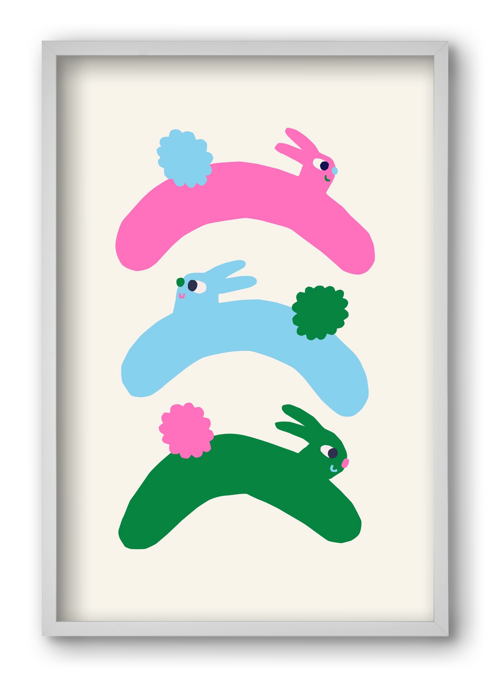 Colourful Bunnies, 40x60 cm (40x60 cm), Fehér keret